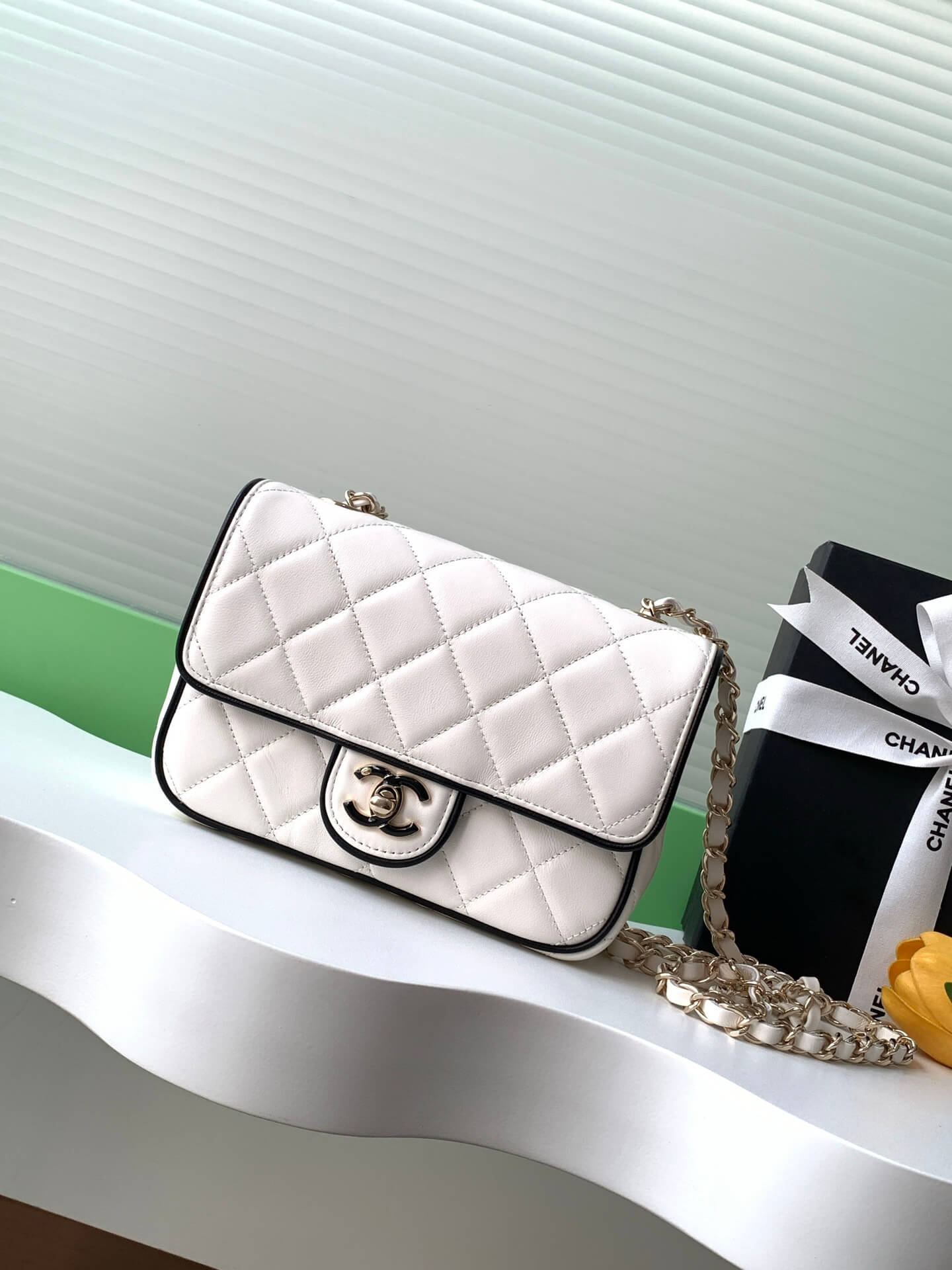 Chanel Mini Graphic Frame Flap Quilted Lambskin Leather Shoulder Crossbody Bag