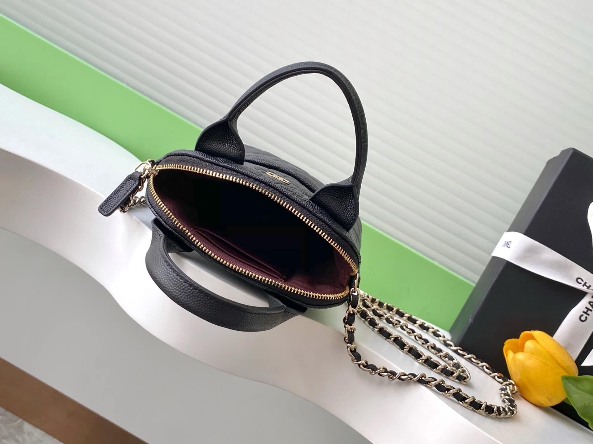 Chanel Mini Top Handle Clutch with Chain Suede Calfskin & Shiny Lambskin / Caviar Leather Shoulder Crossbody Handbag - Image 31