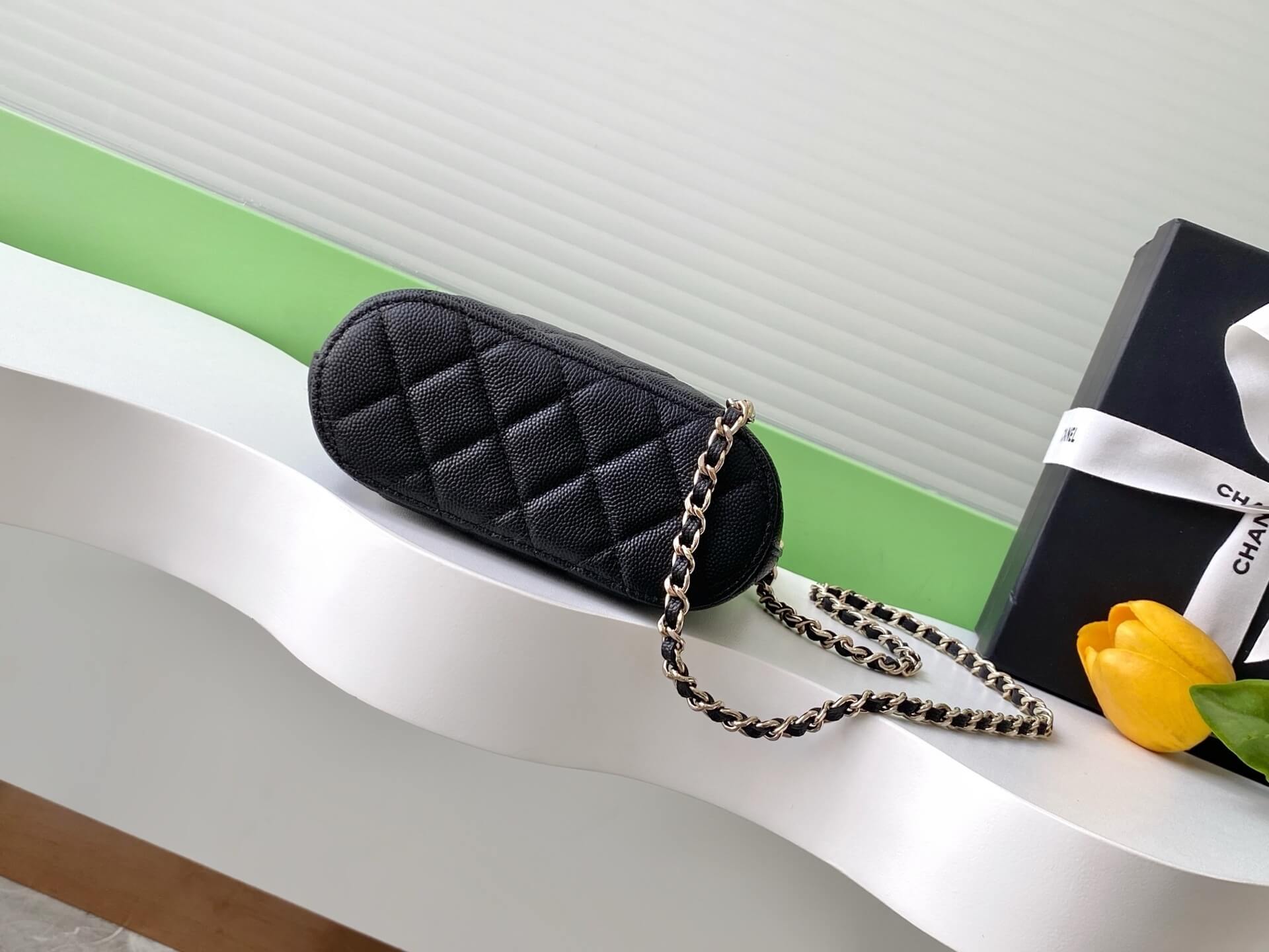 Chanel Mini Top Handle Clutch with Chain Suede Calfskin & Shiny Lambskin / Caviar Leather Shoulder Crossbody Handbag - Image 36