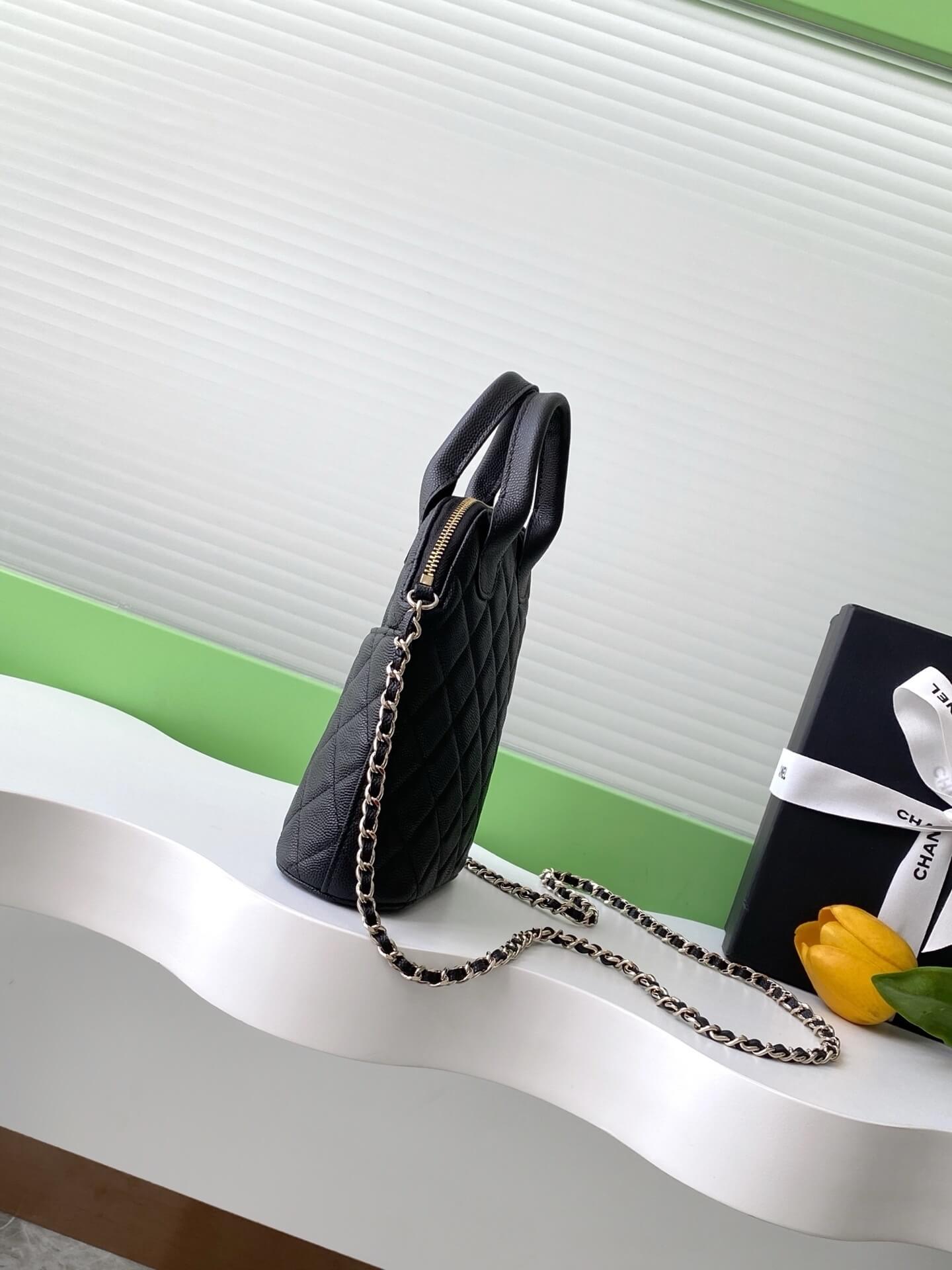 Chanel Mini Top Handle Clutch with Chain Suede Calfskin & Shiny Lambskin / Caviar Leather Shoulder Crossbody Handbag - Image 30