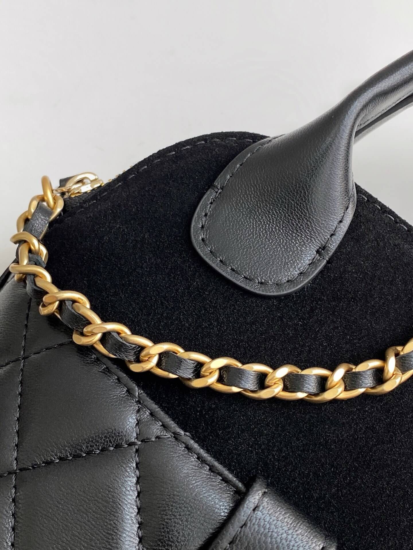 Chanel Mini Top Handle Clutch with Chain Suede Calfskin & Shiny Lambskin / Caviar Leather Shoulder Crossbody Handbag - Image 16