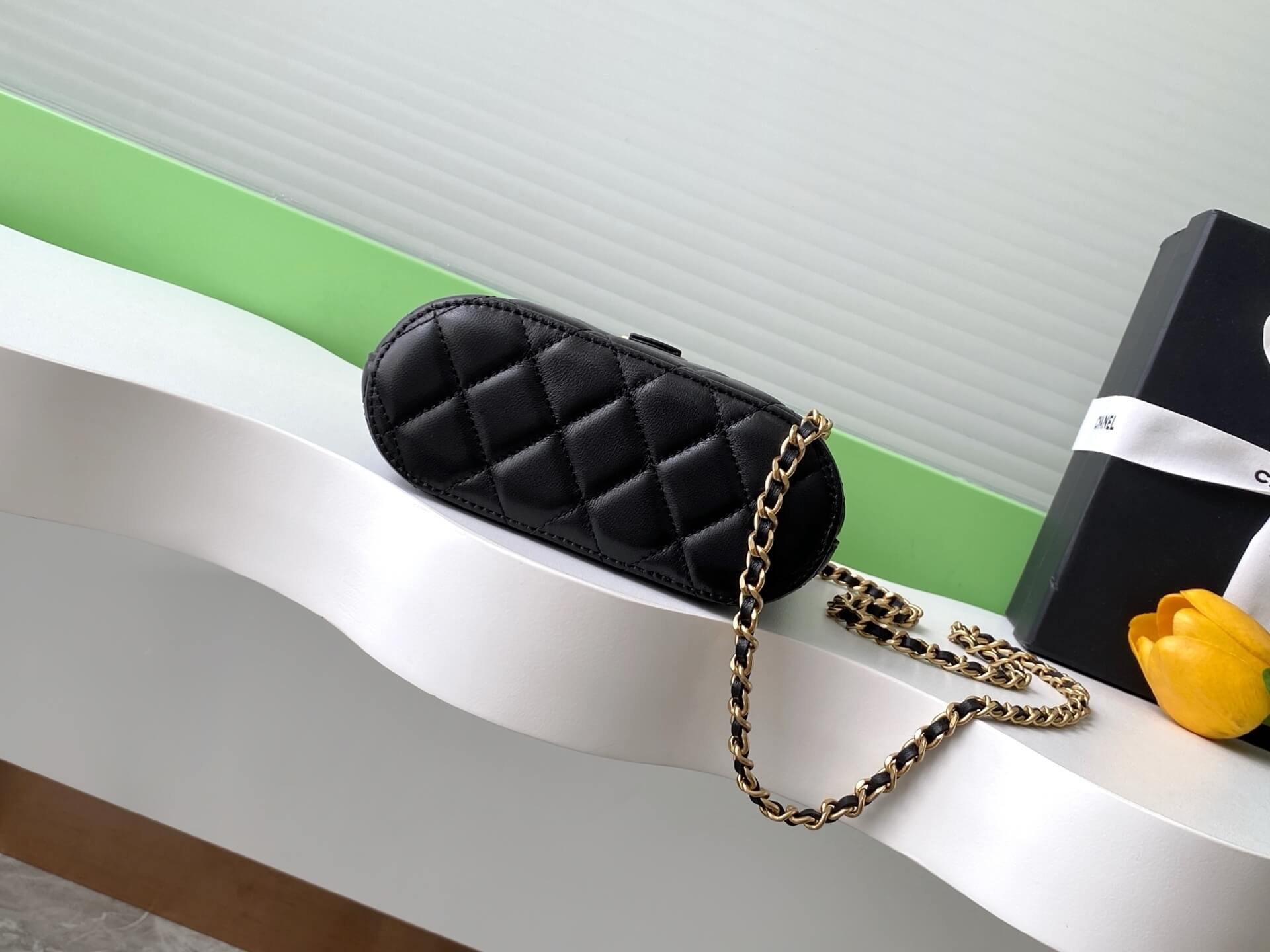 Chanel Mini Top Handle Clutch with Chain Suede Calfskin & Shiny Lambskin / Caviar Leather Shoulder Crossbody Handbag - Image 18