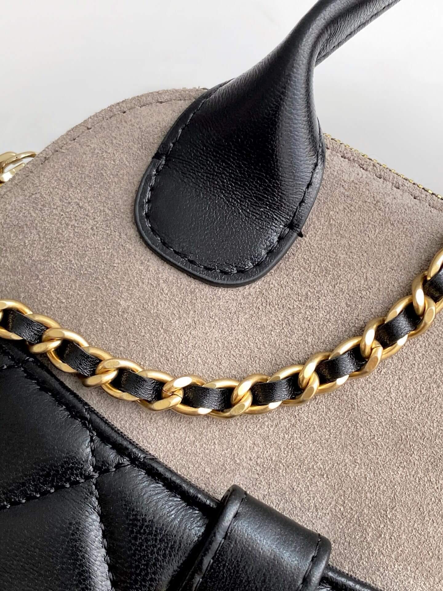 Chanel Mini Top Handle Clutch with Chain Suede Calfskin & Shiny Lambskin / Caviar Leather Shoulder Crossbody Handbag - Image 7