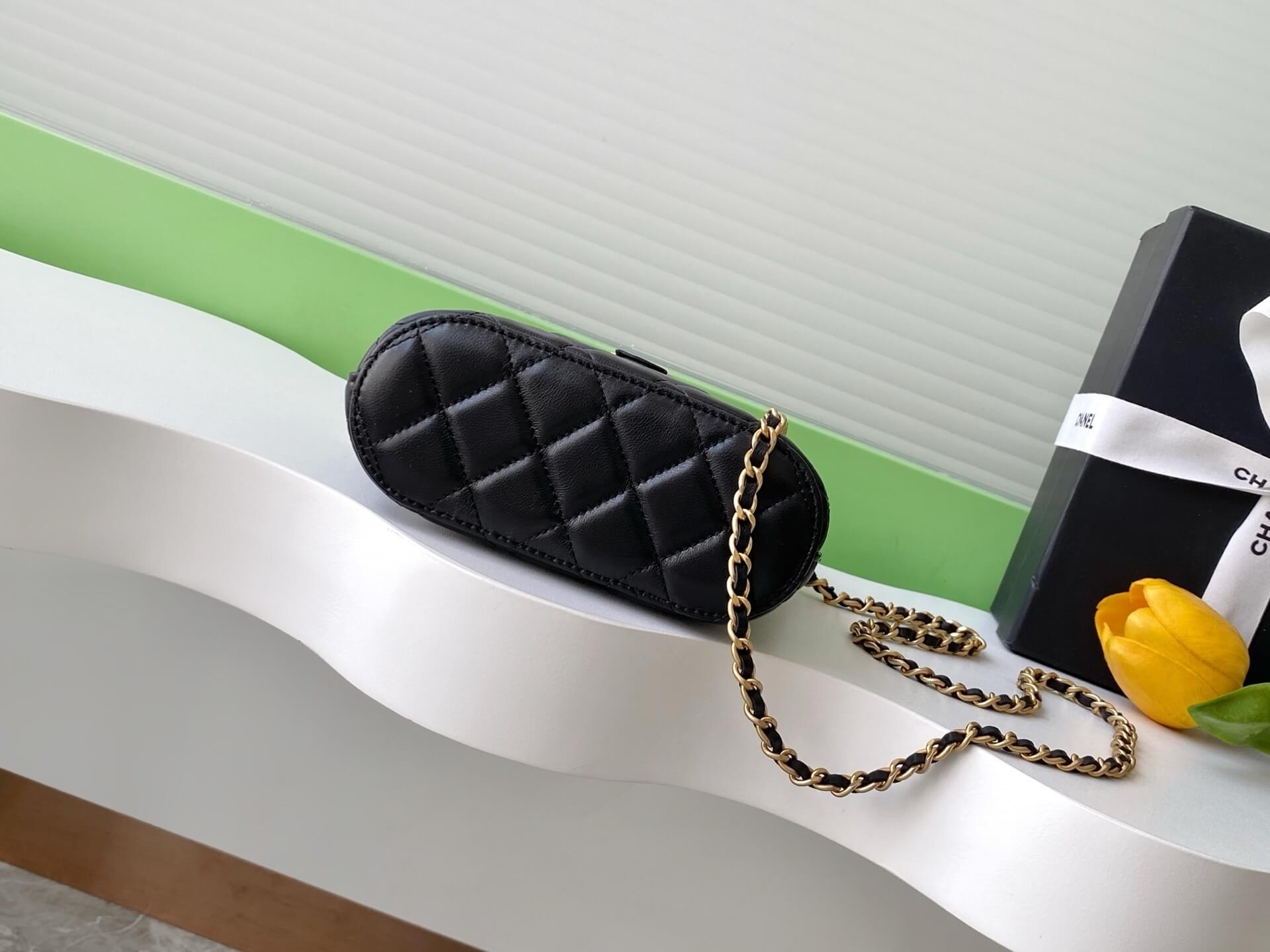 Chanel Mini Top Handle Clutch with Chain Suede Calfskin & Shiny Lambskin / Caviar Leather Shoulder Crossbody Handbag - Image 9