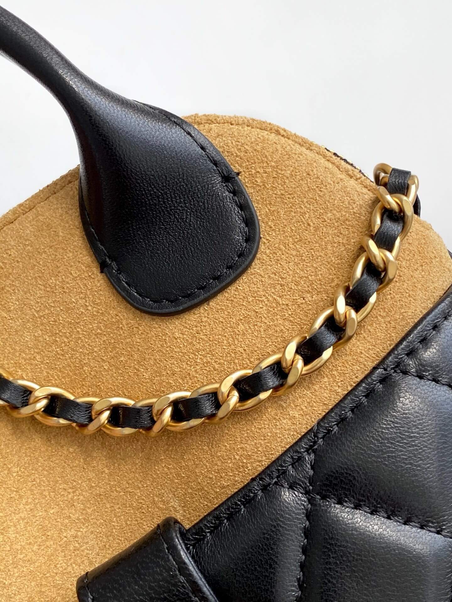 Chanel Mini Top Handle Clutch with Chain Suede Calfskin & Shiny Lambskin / Caviar Leather Shoulder Crossbody Handbag - Image 24