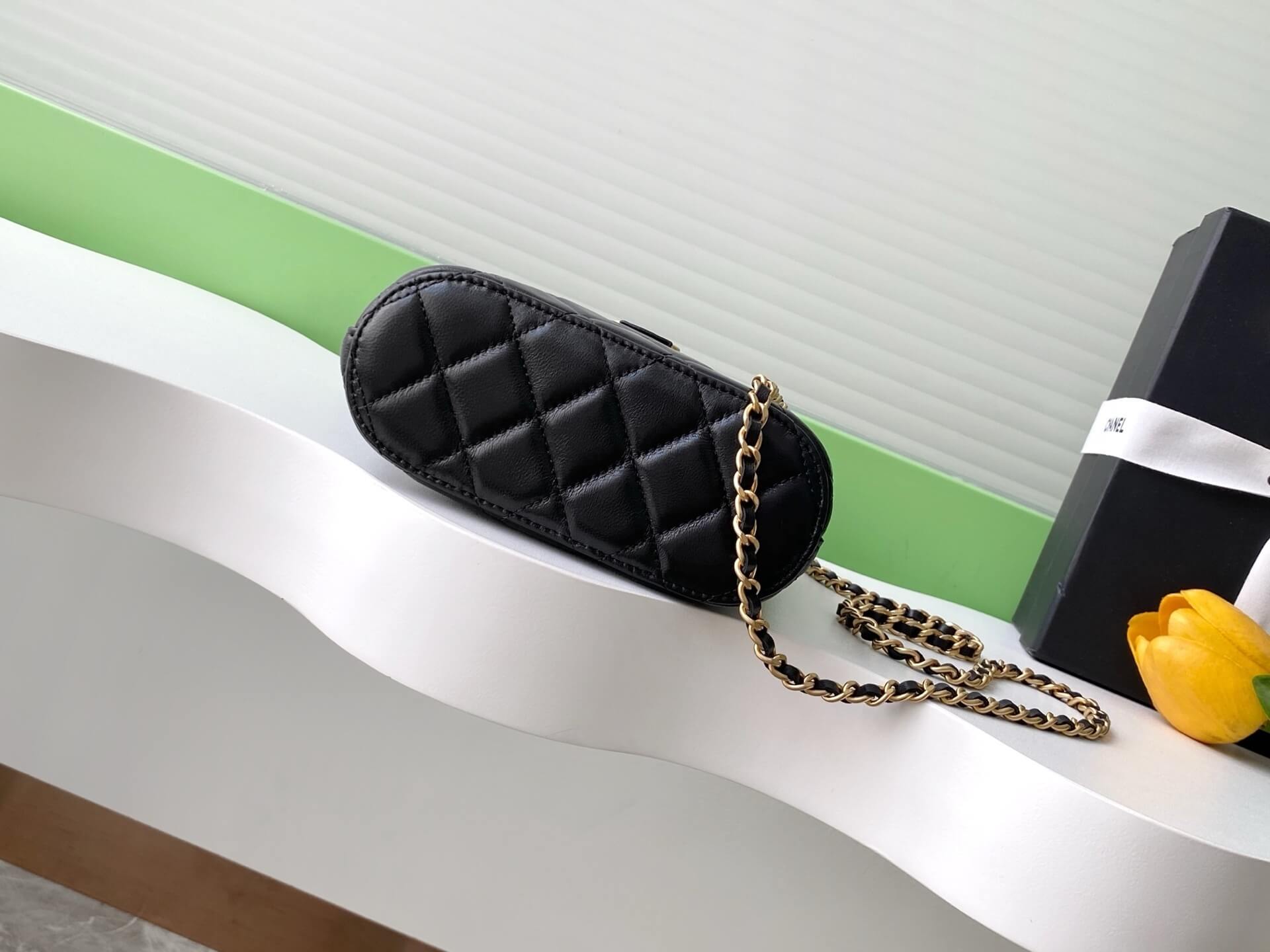 Chanel Mini Top Handle Clutch with Chain Suede Calfskin & Shiny Lambskin / Caviar Leather Shoulder Crossbody Handbag - Image 27