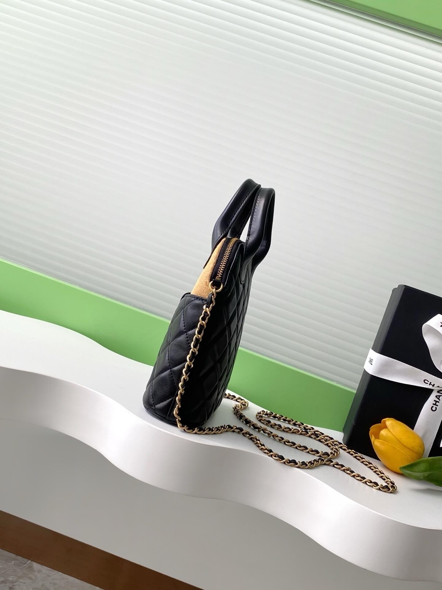 Chanel Mini Top Handle Clutch with Chain Suede Calfskin & Shiny Lambskin / Caviar Leather Shoulder Crossbody Handbag - Image 21