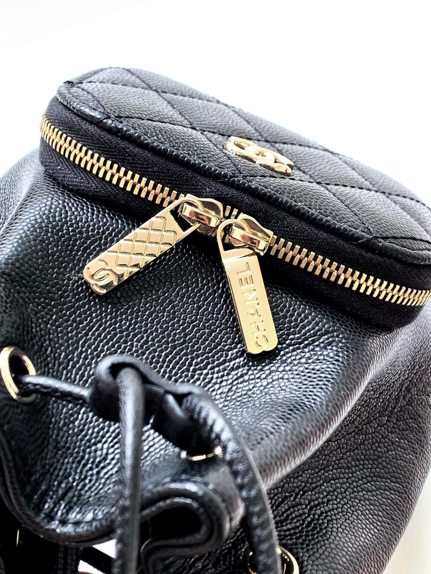 Chanel Mini Top Handle Drawstring Bucket Caviar Leather Shoulder Crossbody Handbag - Image 8