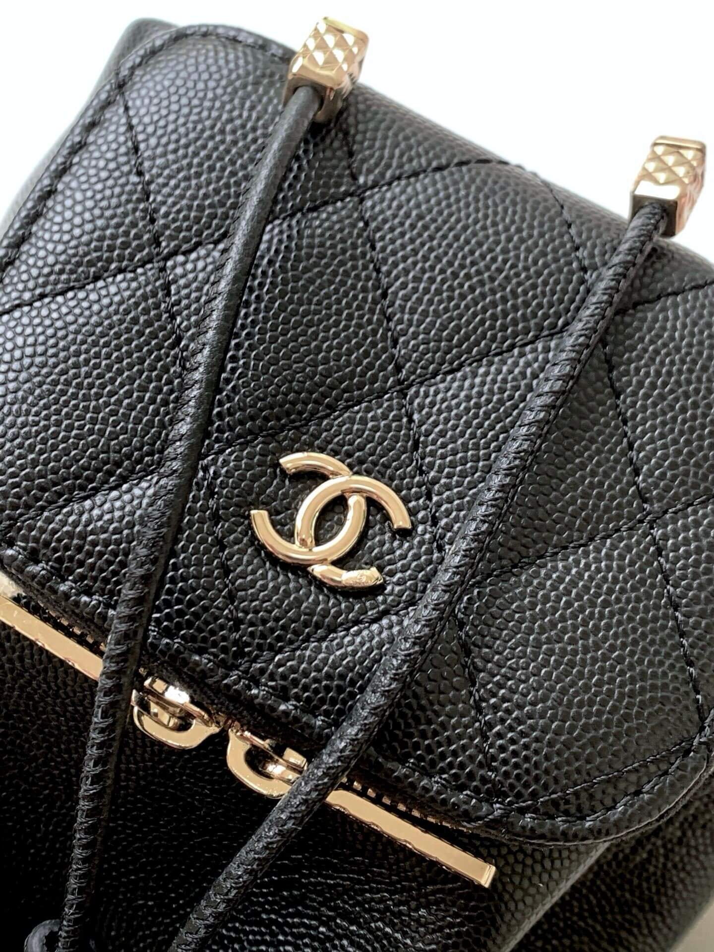 Chanel Mini Top Handle Drawstring Bucket Caviar Leather Shoulder Crossbody Handbag - Image 6