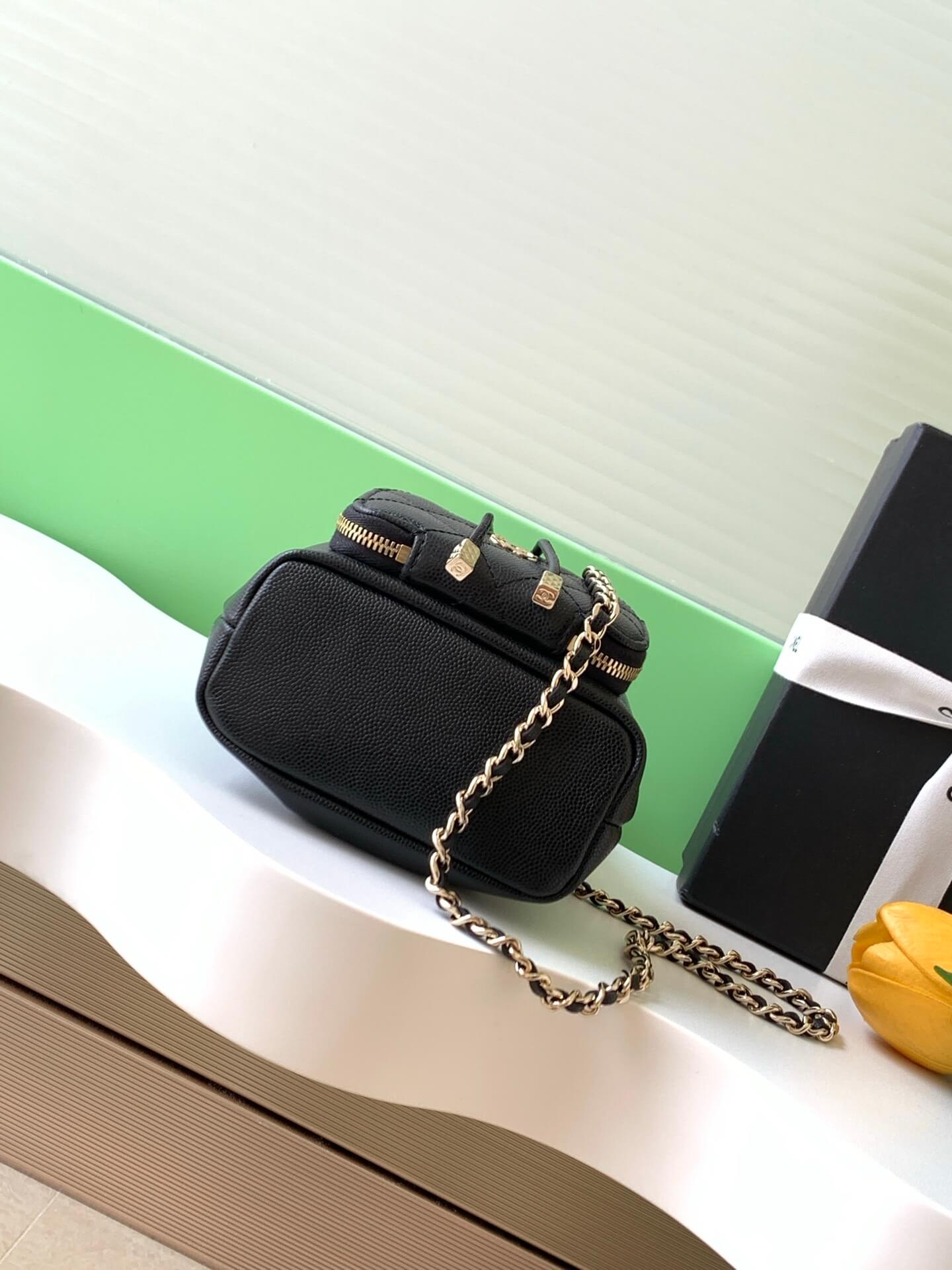 Chanel Mini Top Handle Drawstring Bucket Caviar Leather Shoulder Crossbody Handbag - Image 9