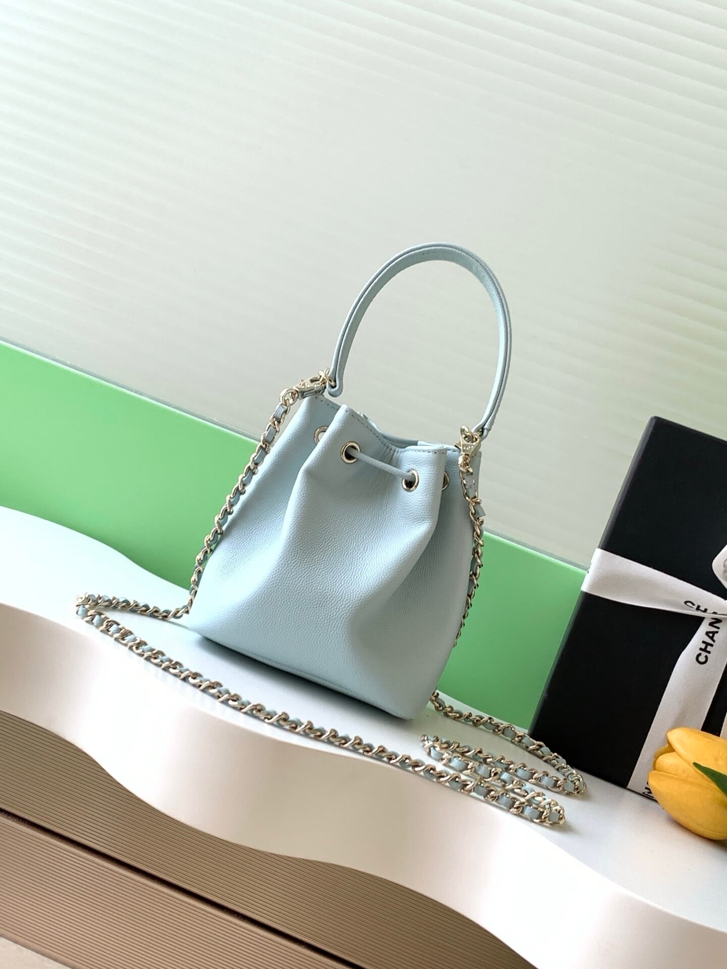 Chanel Mini Top Handle Drawstring Bucket Caviar Leather Shoulder Crossbody Handbag - Image 27