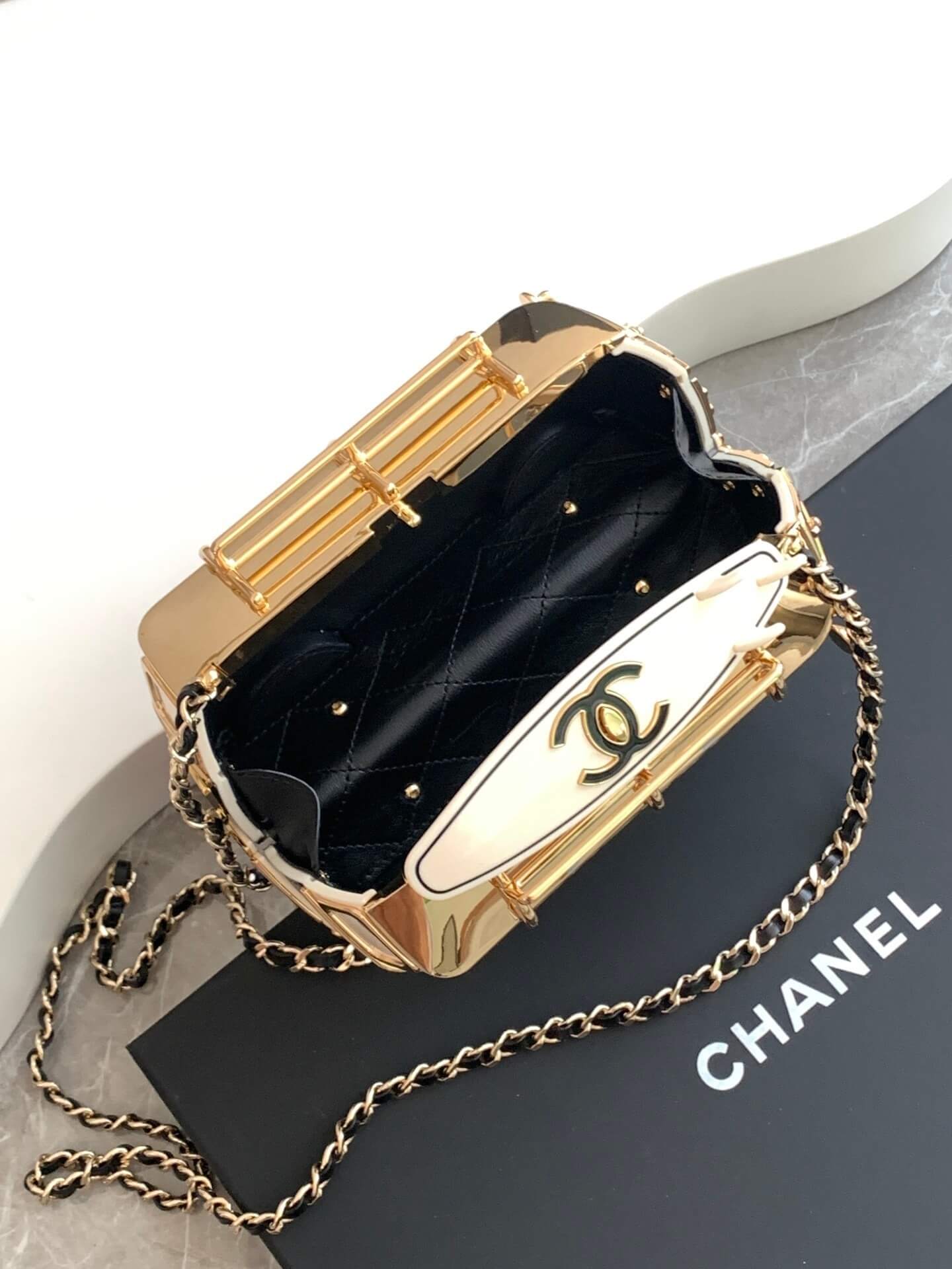 Chanel Mini Van Minaudiere Shoulder Crossbody Bag Black/White/Gold - Image 3