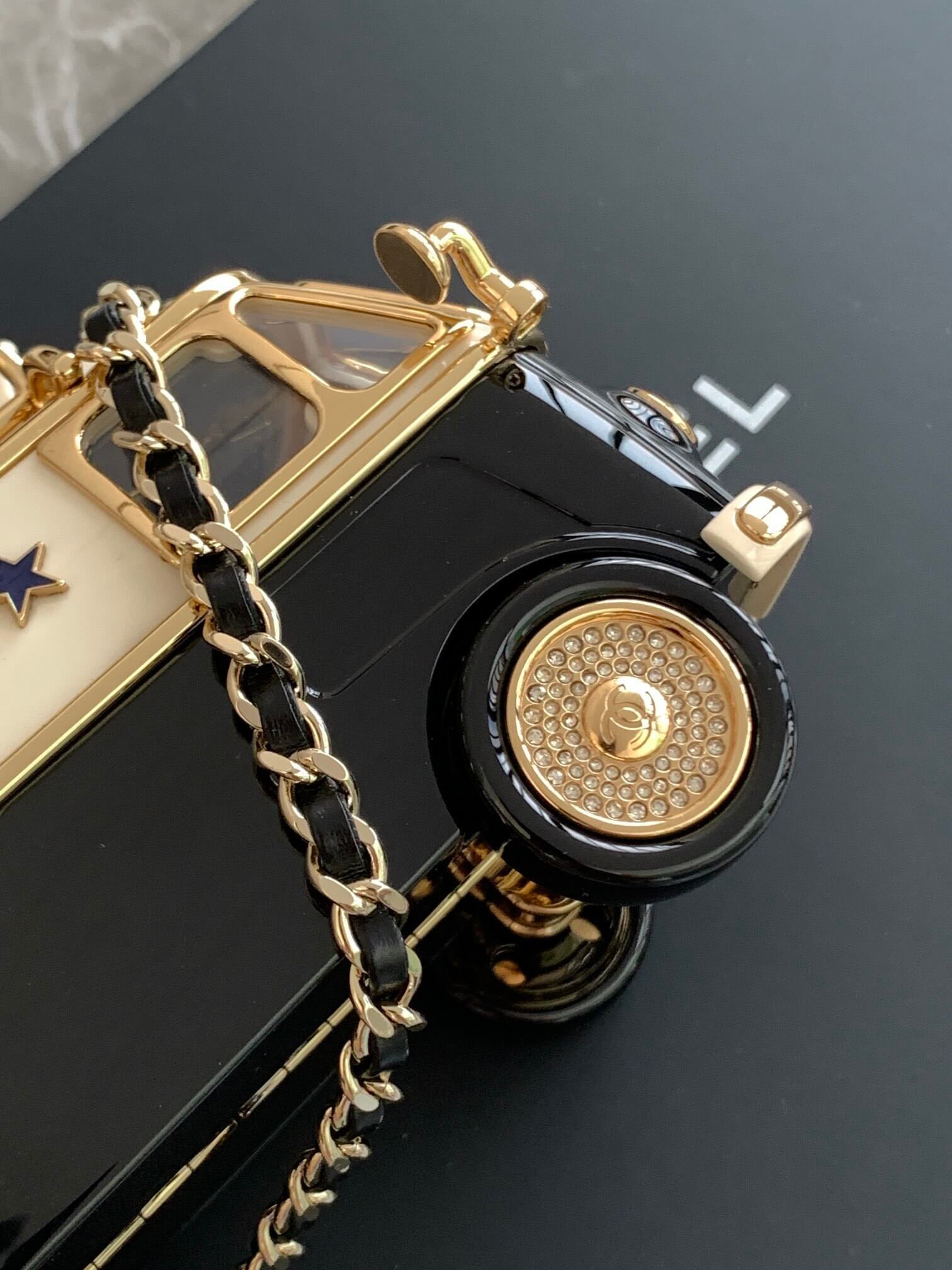 Chanel Mini Van Minaudiere Shoulder Crossbody Bag Black/White/Gold - Image 6