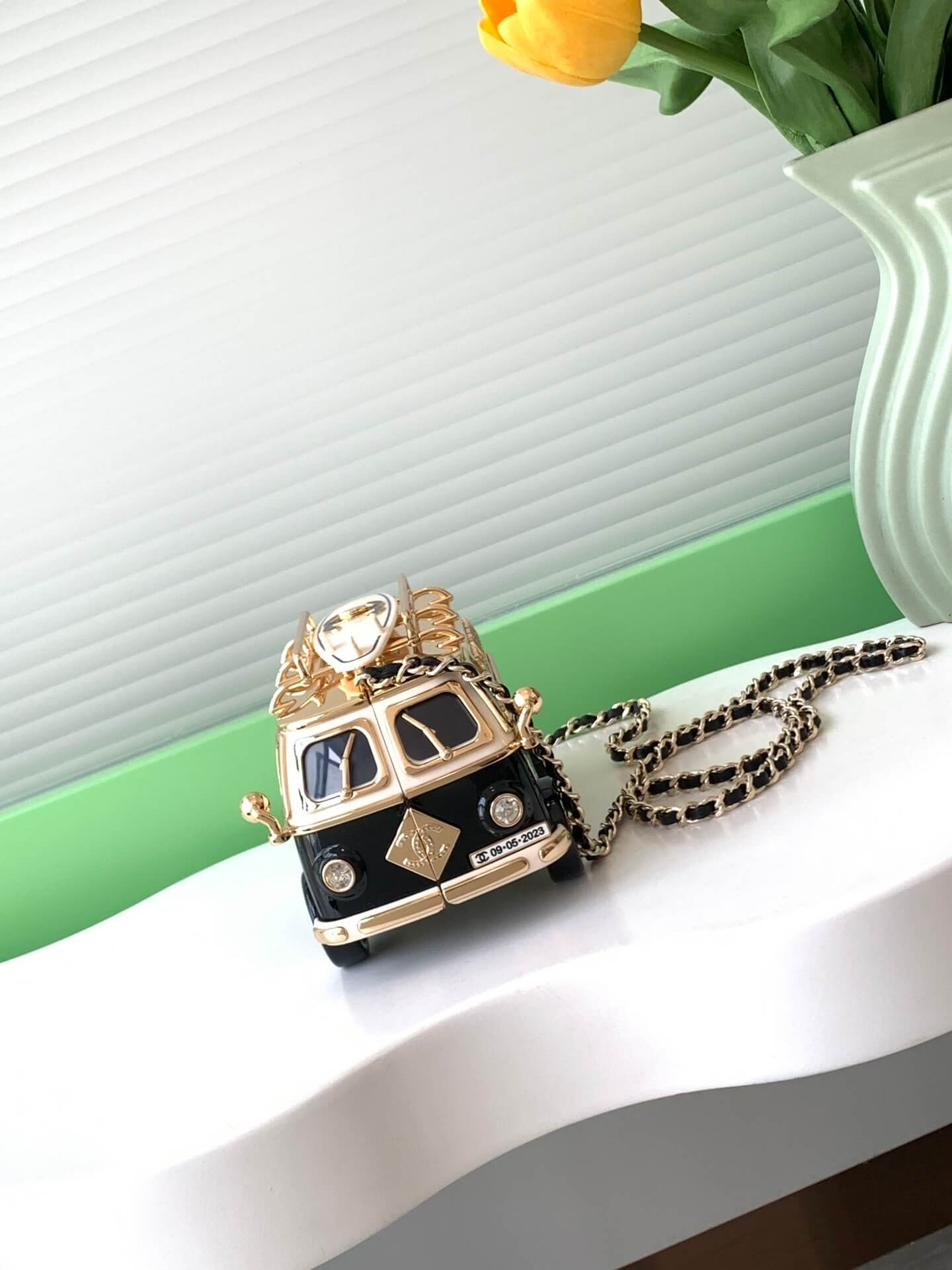 Chanel Mini Van Minaudiere Shoulder Crossbody Bag Black/White/Gold - Image 7