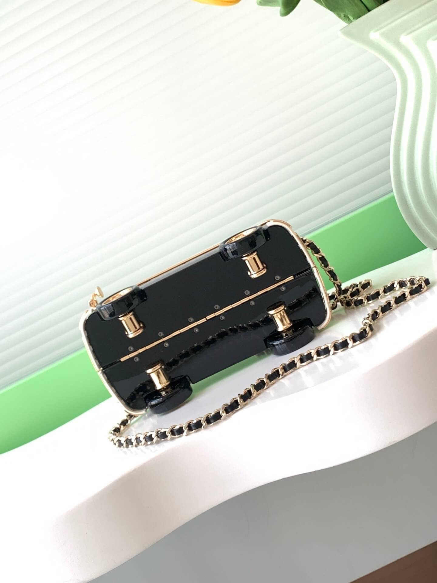 Chanel Mini Van Minaudiere Shoulder Crossbody Bag Black/White/Gold - Image 8