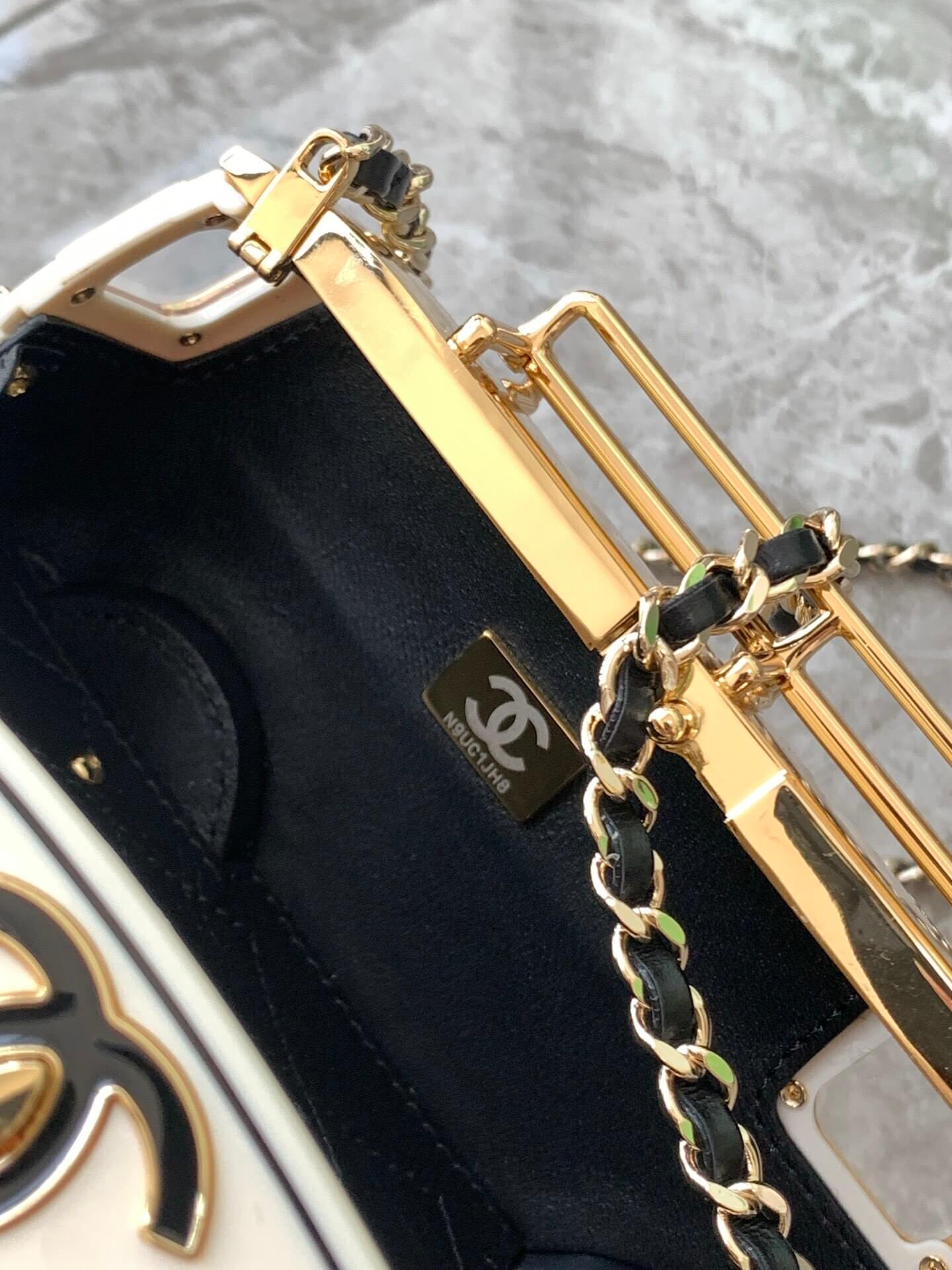 Chanel Mini Van Minaudiere Shoulder Crossbody Bag Black/White/Gold - Image 4