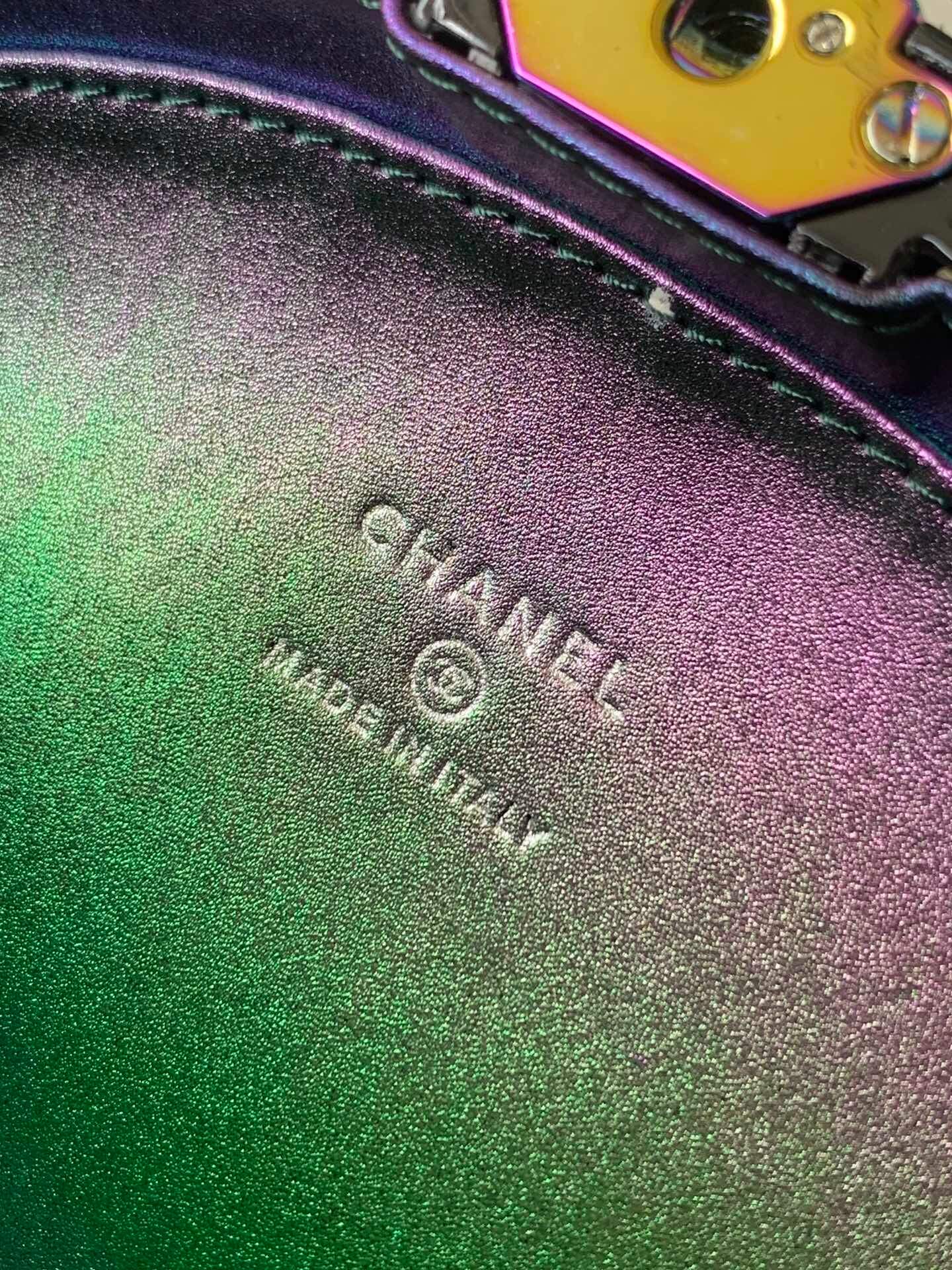 Chanel Oval Clutch with Iridescent Chain Shoulder Crossbody Bag Black - Image 4