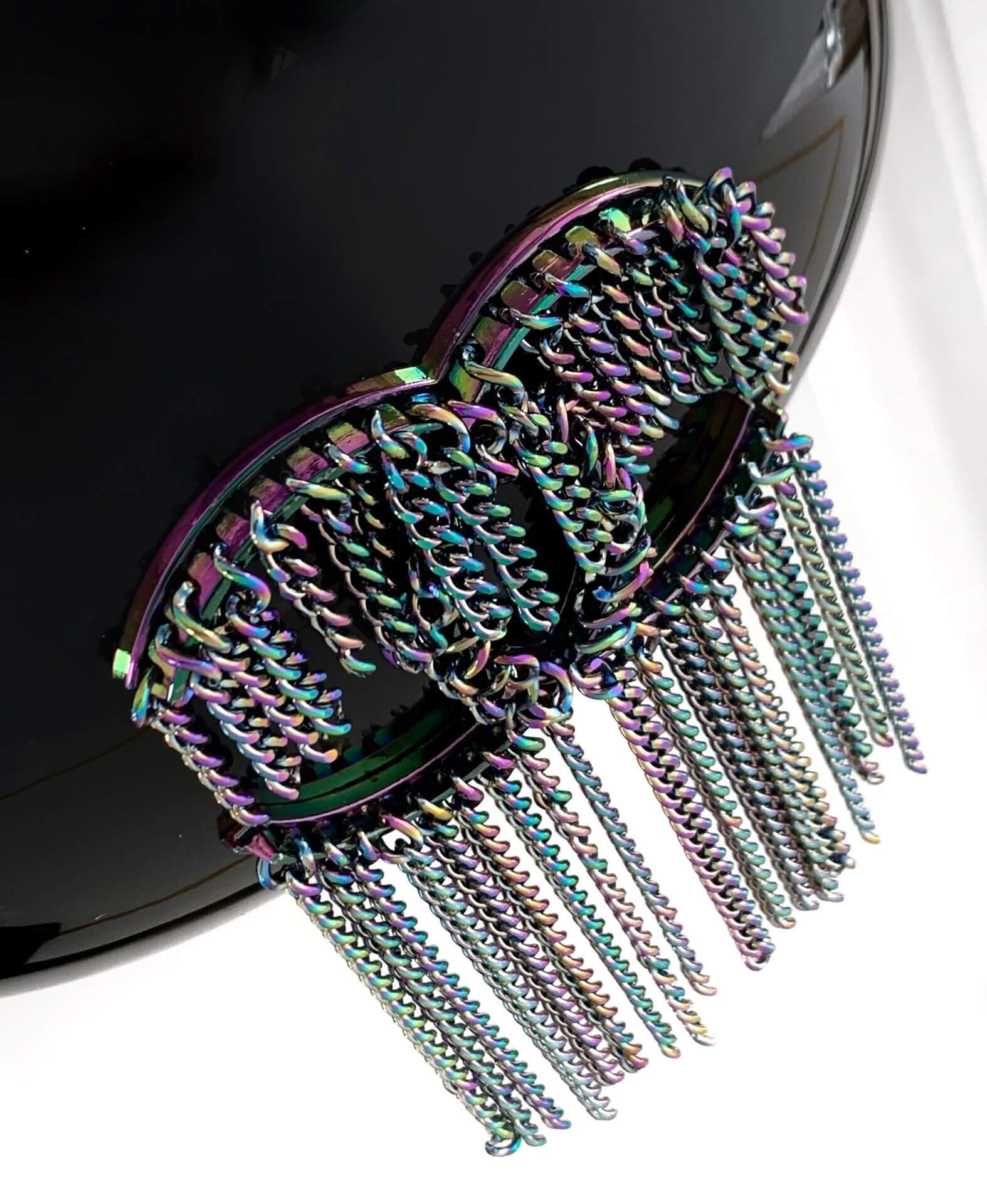 Chanel Oval Clutch with Iridescent Chain Shoulder Crossbody Bag Black - Image 5