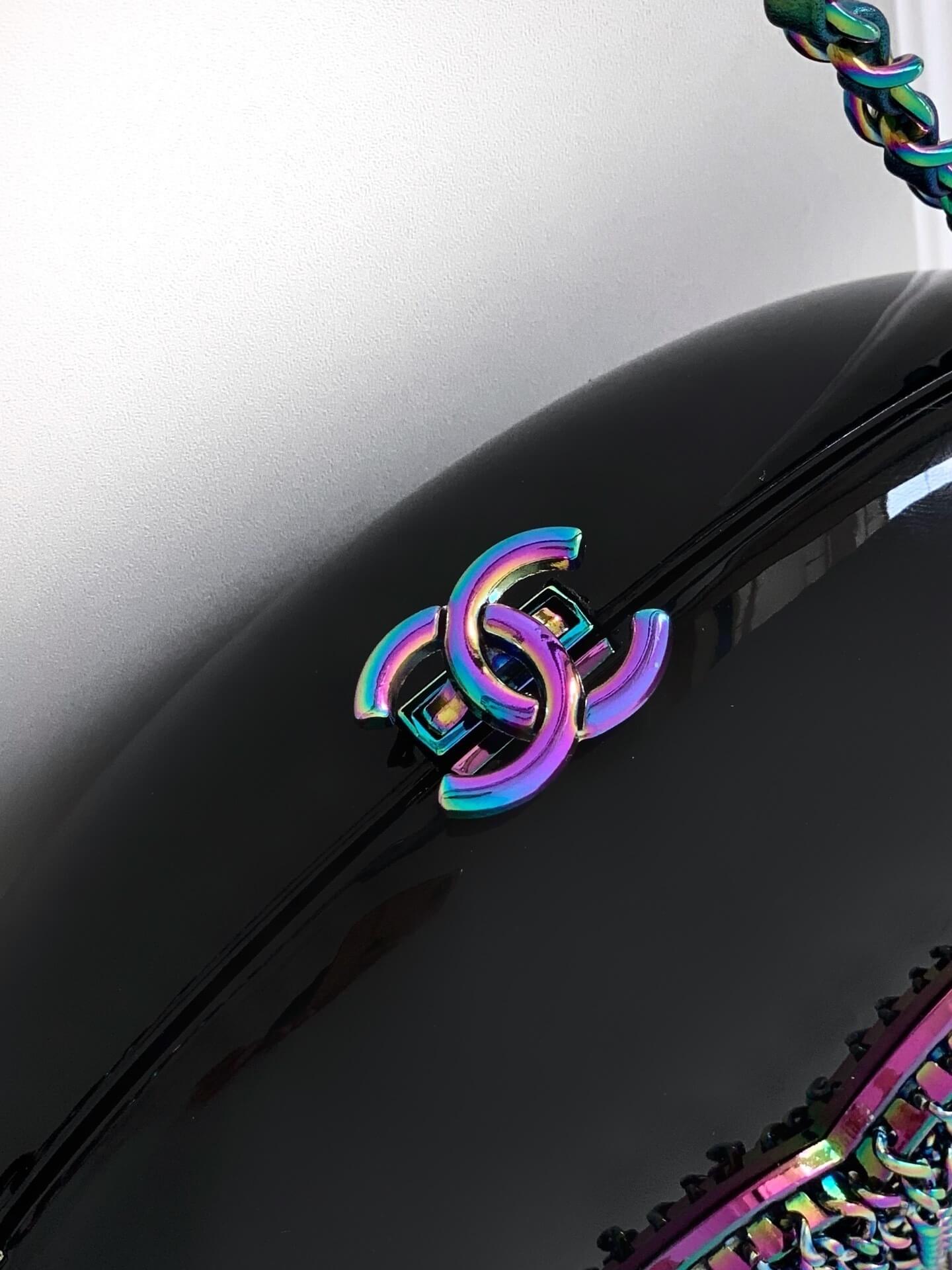 Chanel Oval Clutch with Iridescent Chain Shoulder Crossbody Bag Black - Image 3