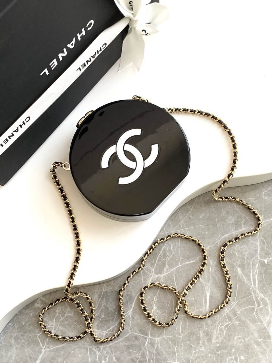 Chanel Resin Plexi CC Round Camellia Minaudiere Clutch Shoulder Crossbody Bag Black/White - Image 9