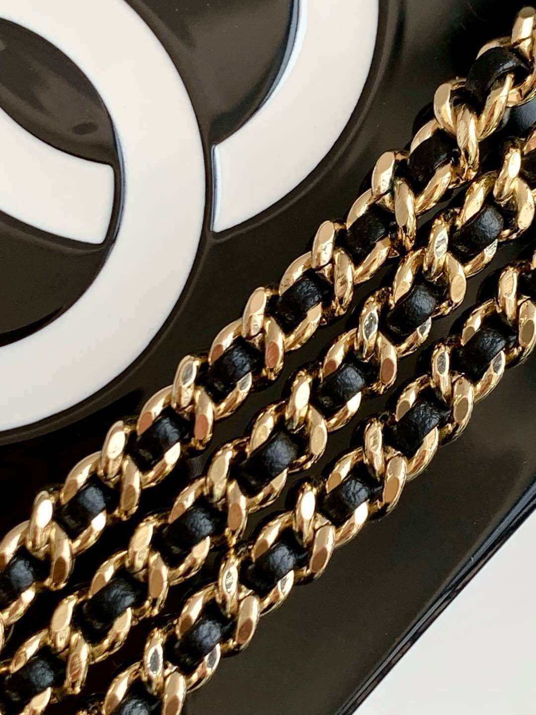 Chanel Resin Plexi CC Round Camellia Minaudiere Clutch Shoulder Crossbody Bag Black/White - Image 7