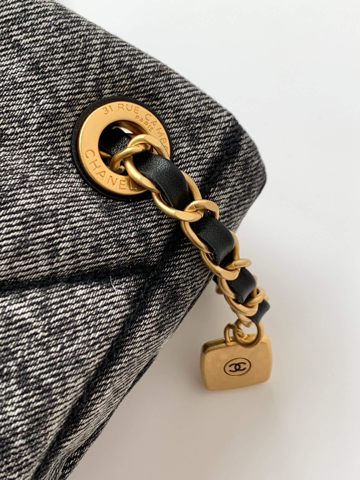 Chanel Shopping Bag Washed Denim & Gold-Tone Metal Shoulder Crossbody Blue - Black - Image 14