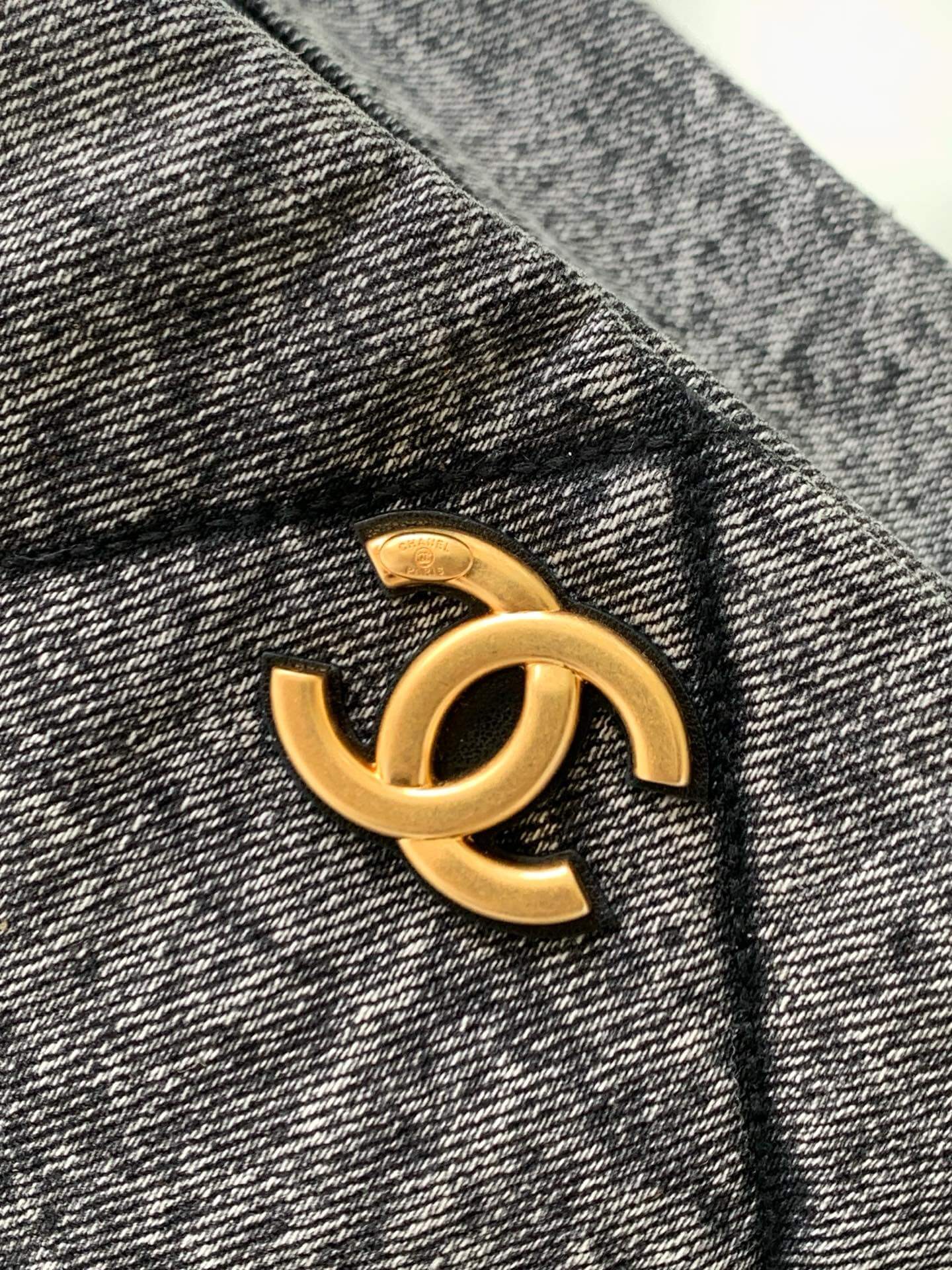 Chanel Shopping Bag Washed Denim & Gold-Tone Metal Shoulder Crossbody Blue - Black - Image 13