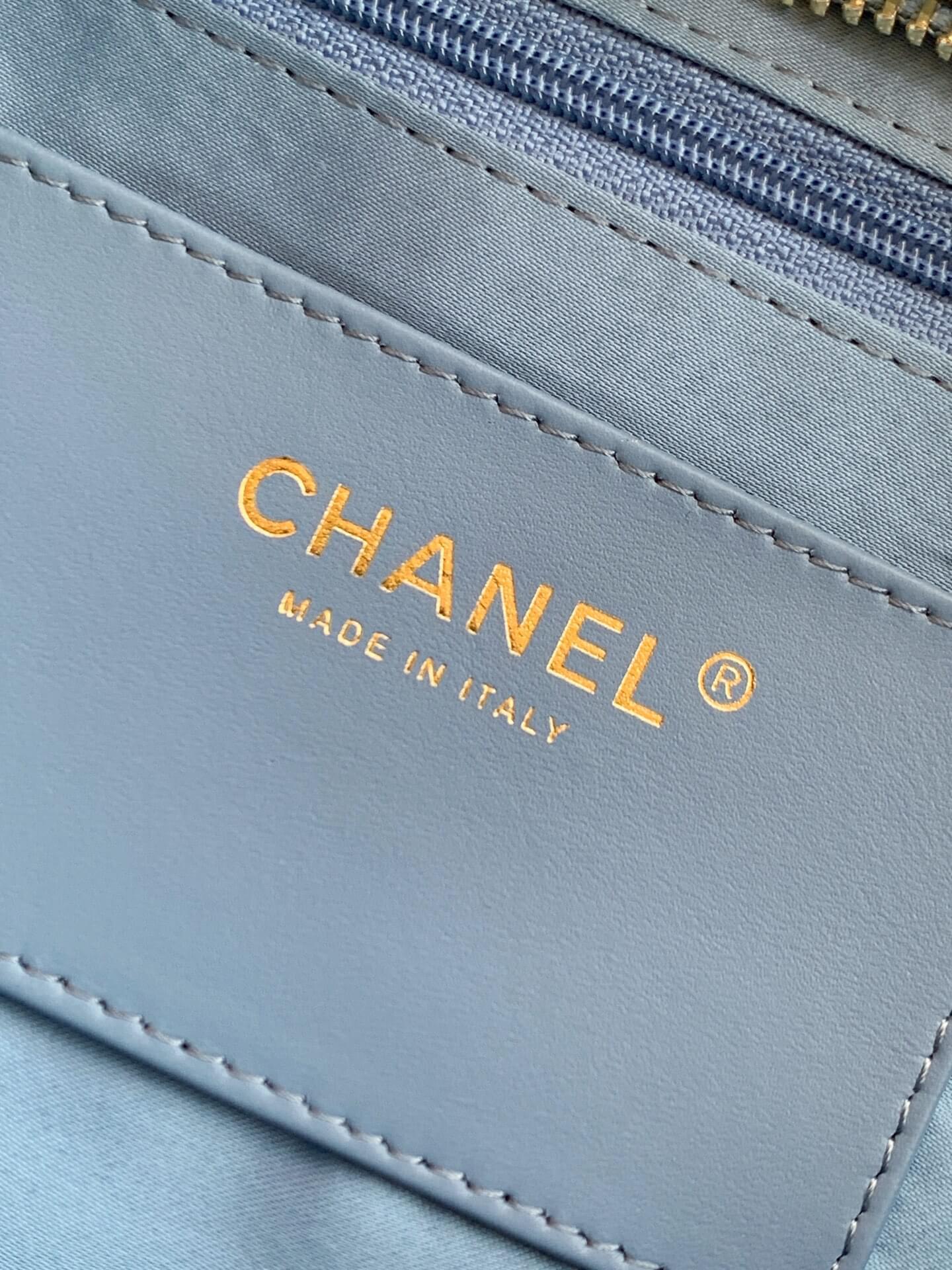 Chanel Shopping Bag Washed Denim & Gold-Tone Metal Shoulder Crossbody Blue - Black - Image 4