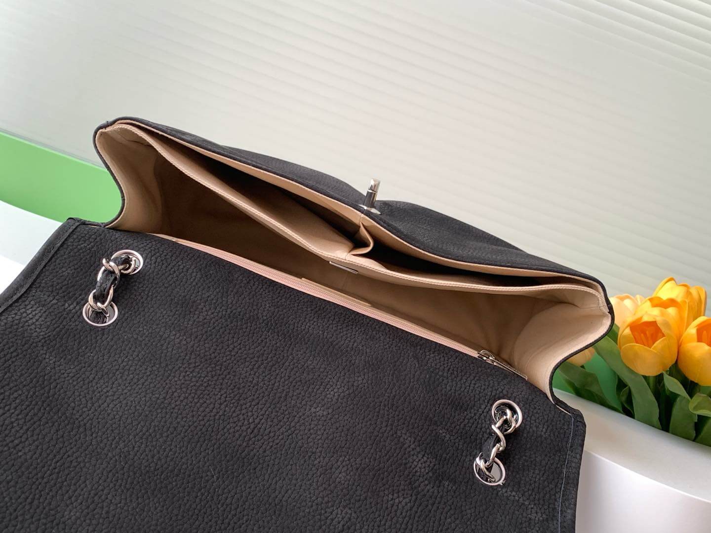 Chanel Single Flap Chain Quilted Nubuck Leather Shoulder Bag - Image 4