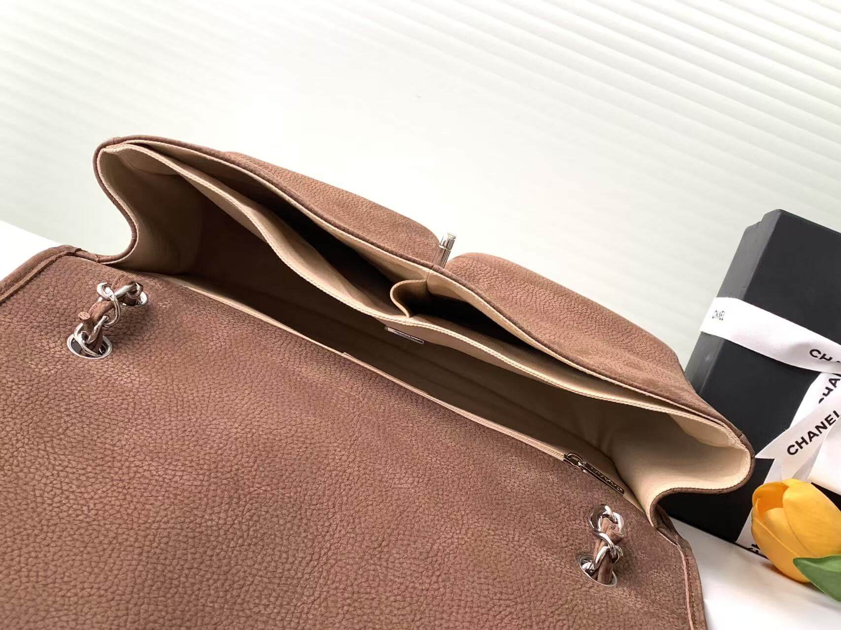 Chanel Single Flap Chain Quilted Nubuck Leather Shoulder Bag - Image 39