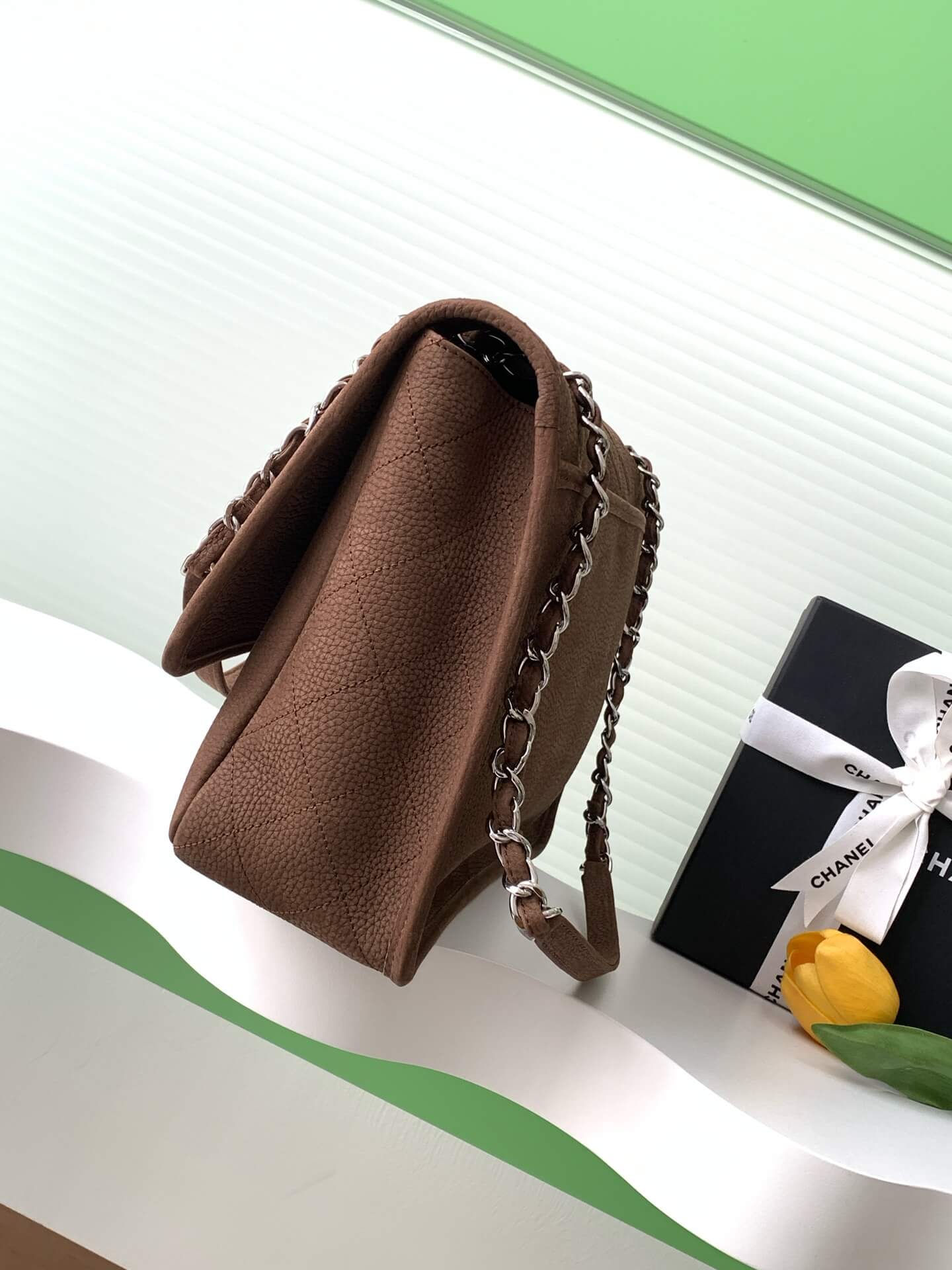 Chanel Single Flap Chain Quilted Nubuck Leather Shoulder Bag - Image 43