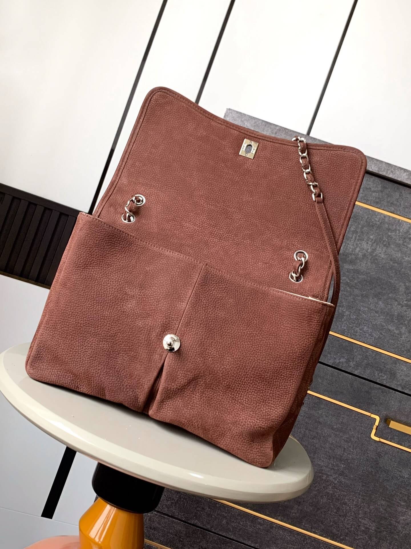 Chanel Single Flap Chain Quilted Nubuck Leather Shoulder Bag - Image 32