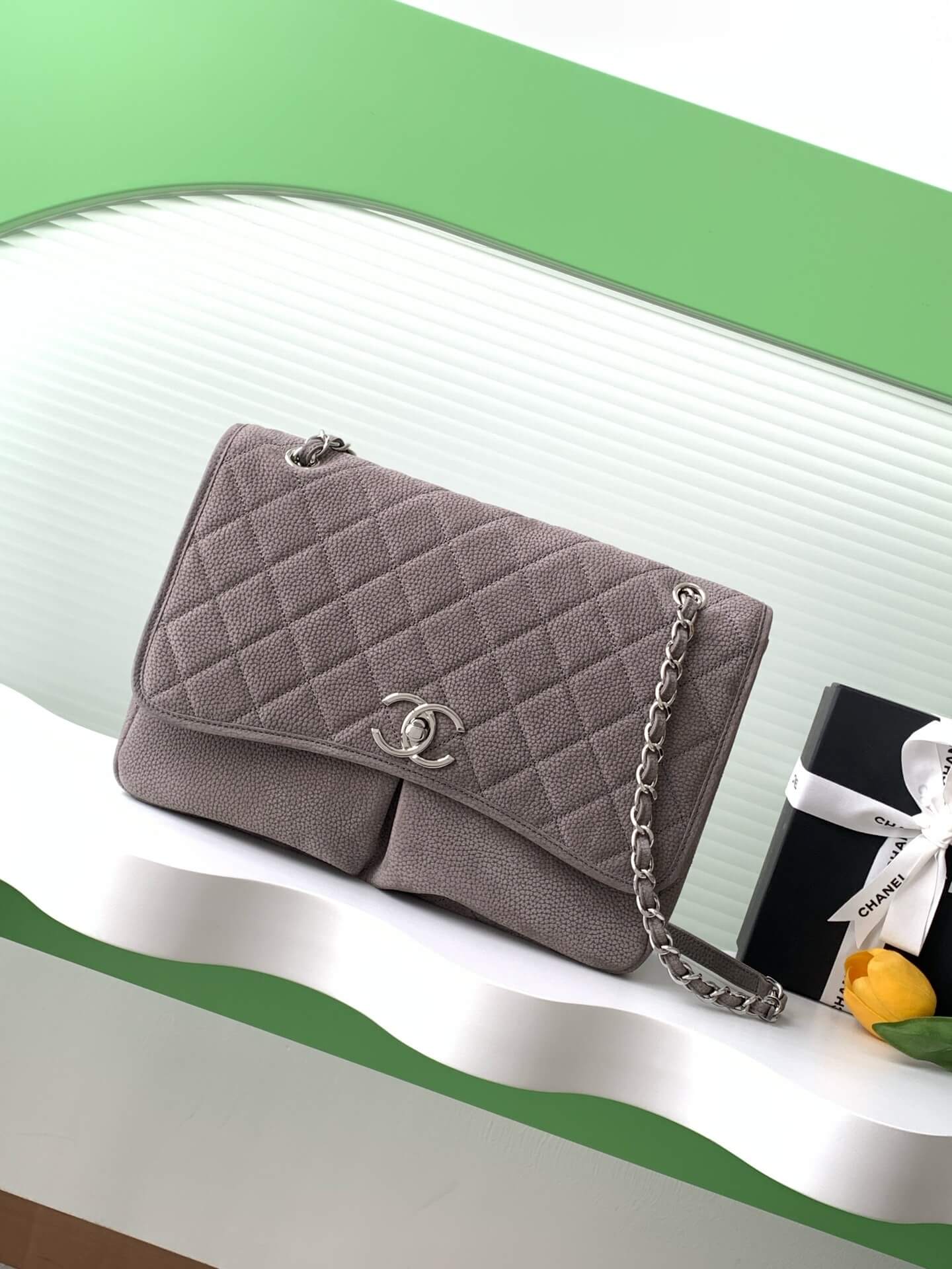 Chanel Single Flap Chain Quilted Nubuck Leather Shoulder Bag - Image 19