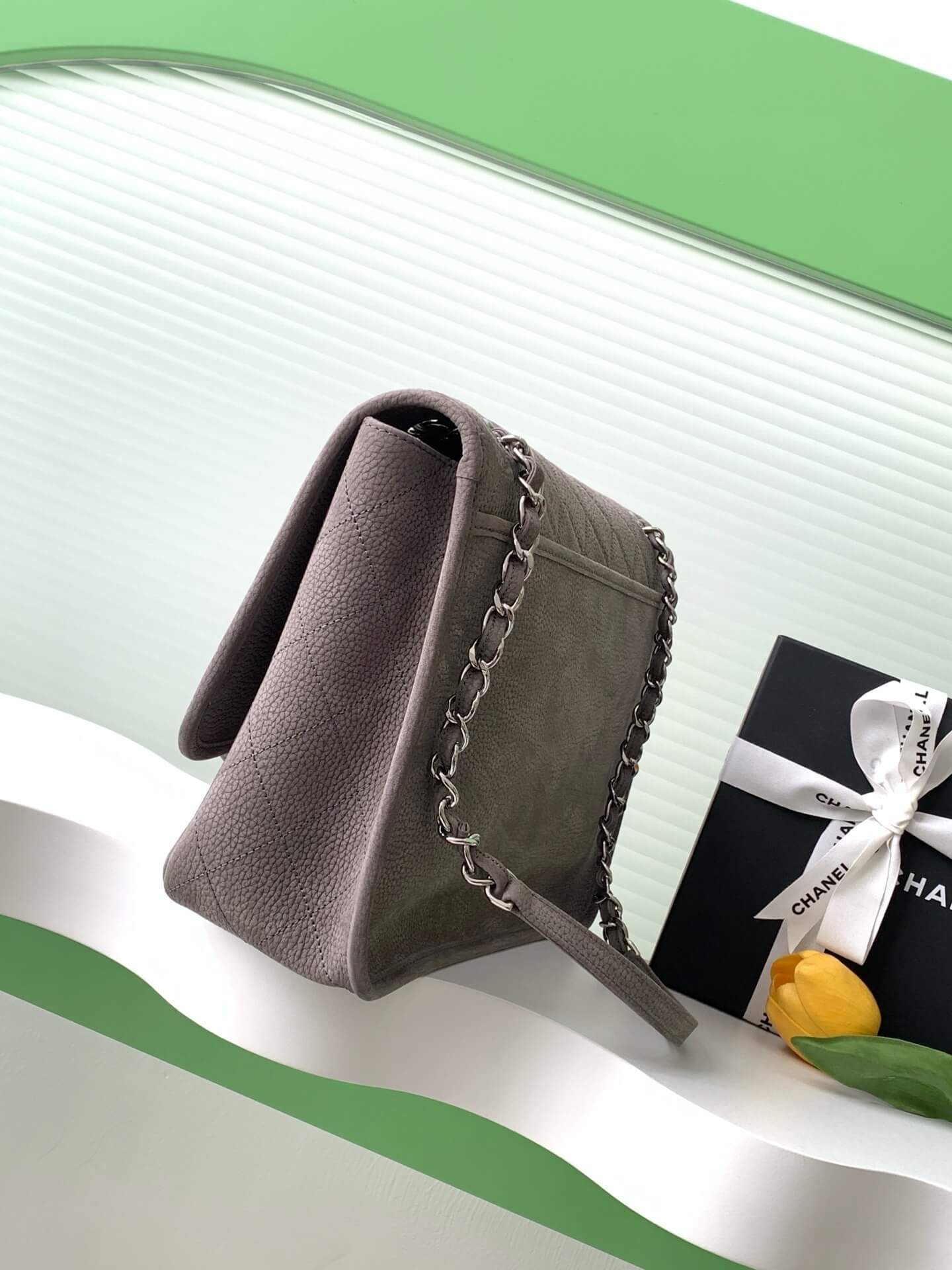 Chanel Single Flap Chain Quilted Nubuck Leather Shoulder Bag - Image 20