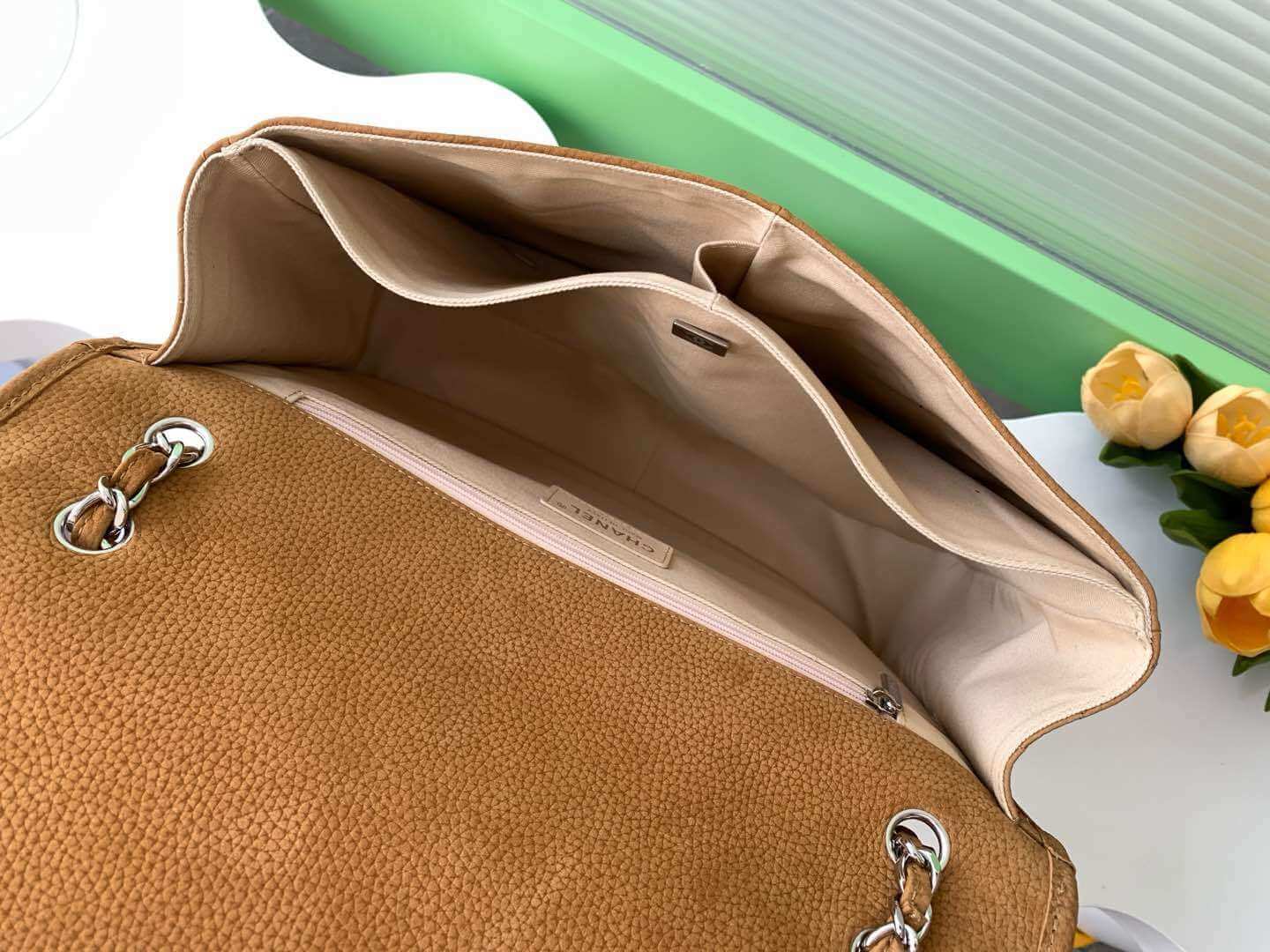 Chanel Single Flap Chain Quilted Nubuck Leather Shoulder Bag - Image 13