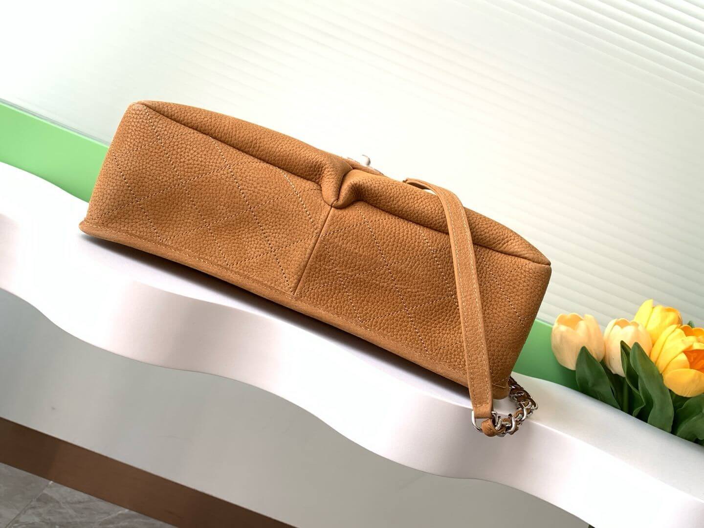 Chanel Single Flap Chain Quilted Nubuck Leather Shoulder Bag - Image 18