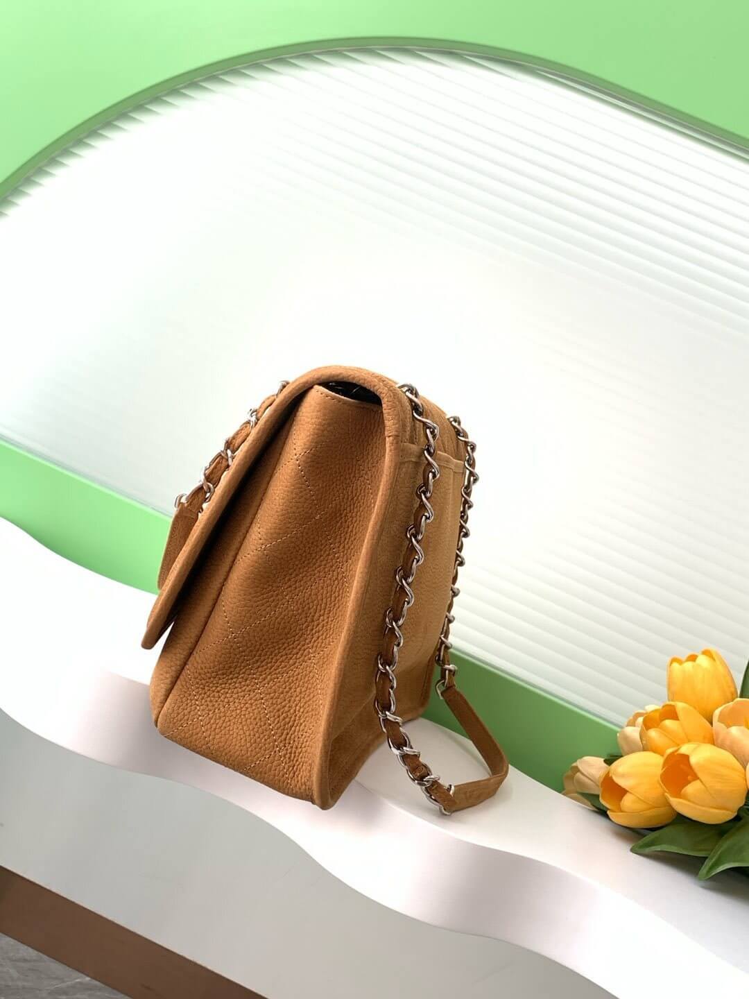 Chanel Single Flap Chain Quilted Nubuck Leather Shoulder Bag - Image 17