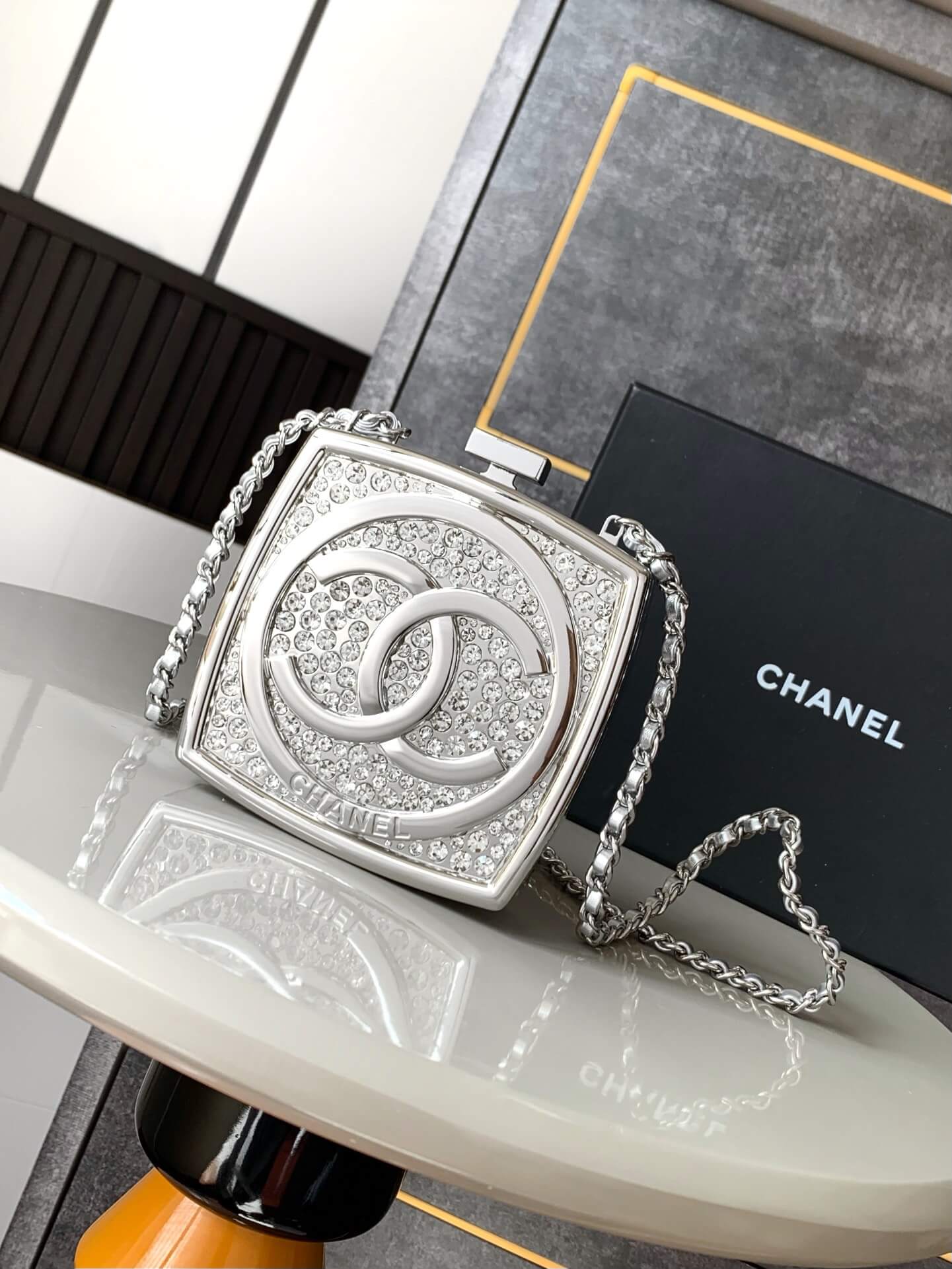 Chanel Small Clutch with Crystal-embellished Shoulder Chain in silver