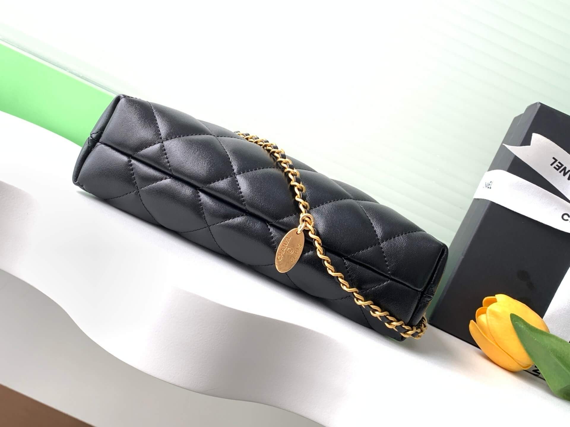 Chanel Small Hobo Quilted Shiny Lambskin Leather Shoulder Bag - Image 9