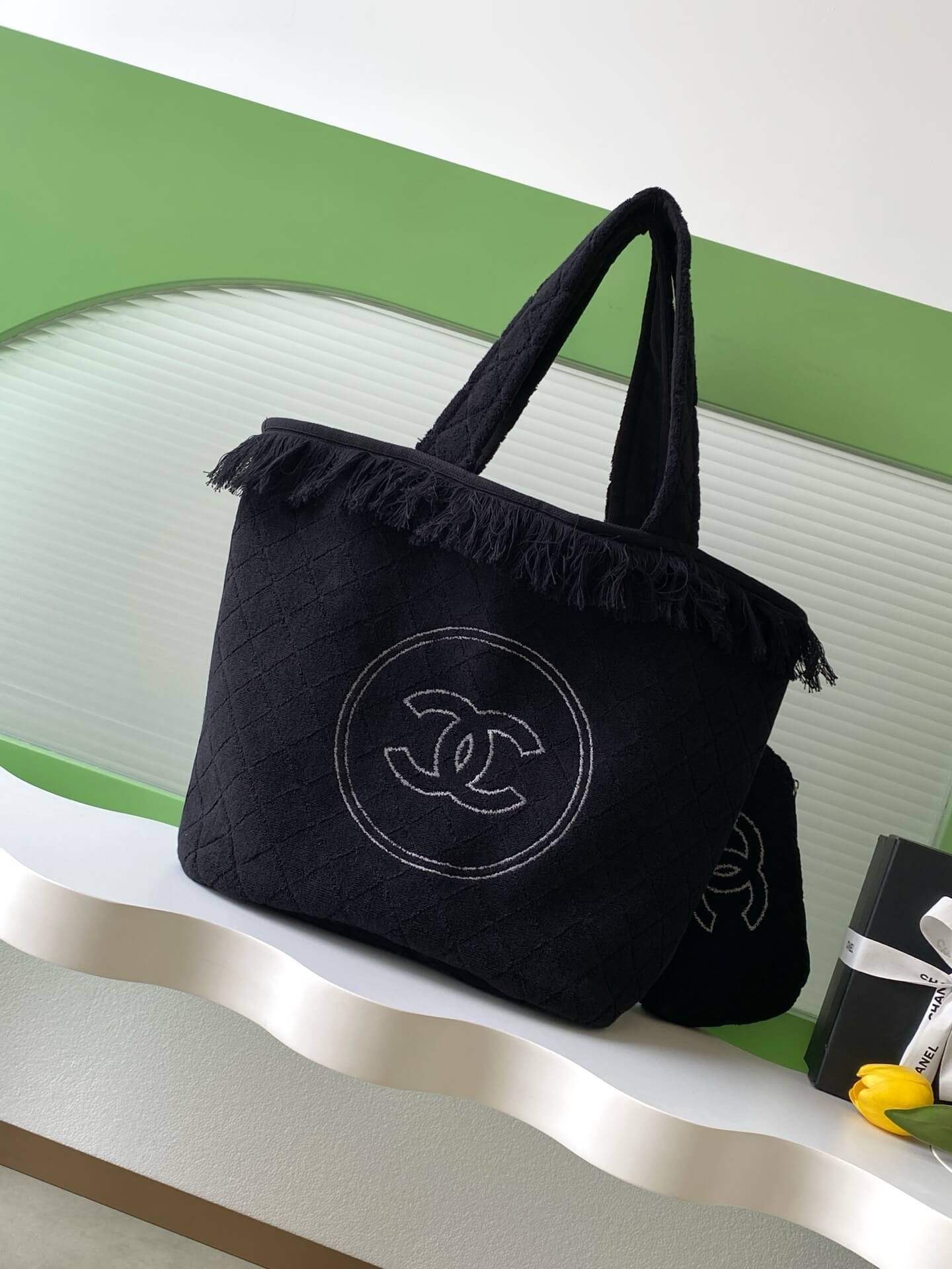 Chanel terry-cloth Coco Beach Tote Shopping Shoulder Bag - Image 10