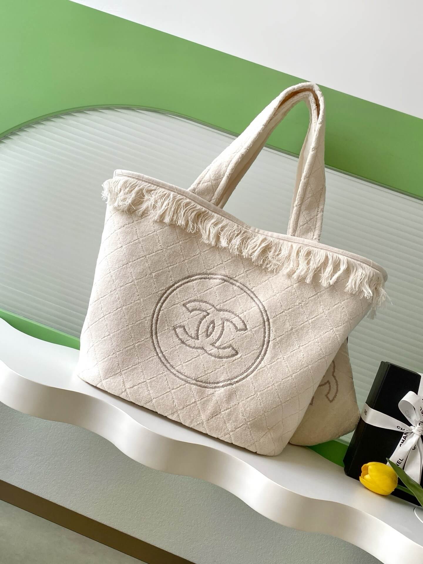 Chanel terry-cloth Coco Beach Tote Shopping Shoulder Bag