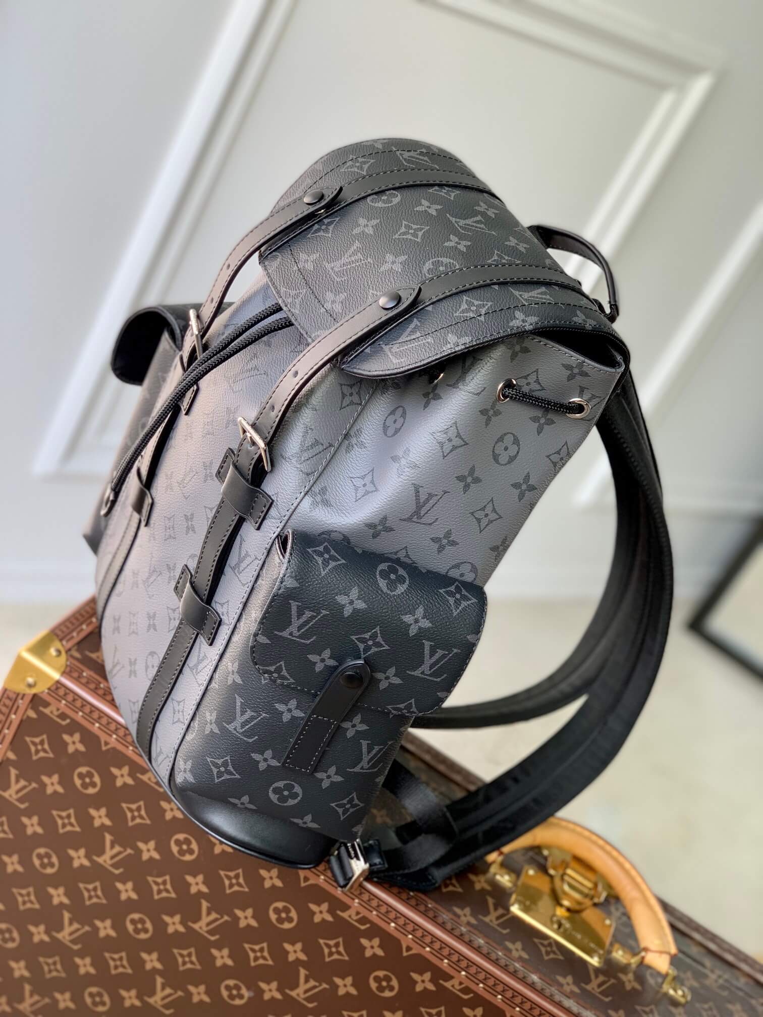 Louis Vuitton LV Monogram Eclipse Reverse canvas Christopher PM Backpack Bag M46331 Black/Grey - Image 5