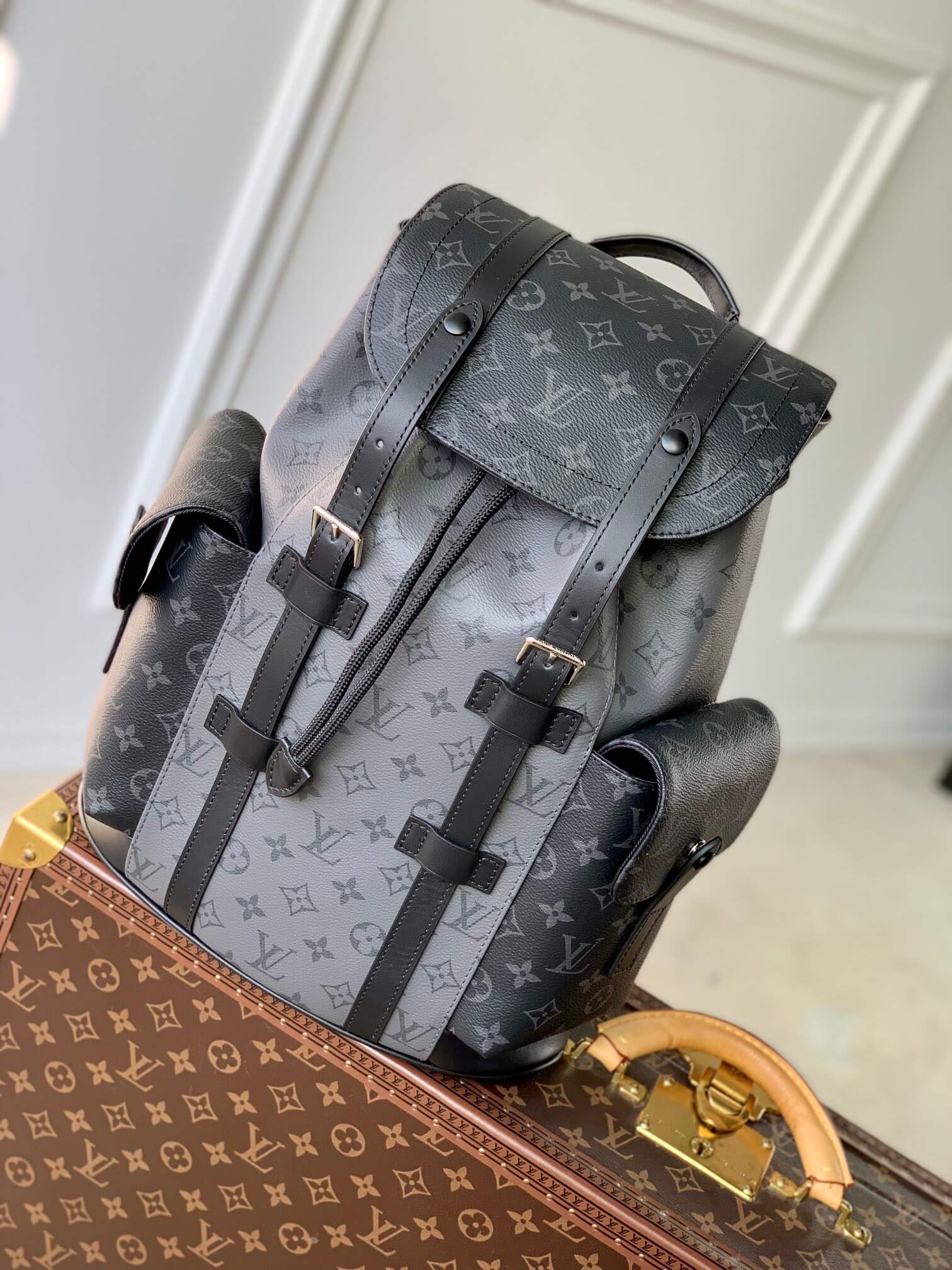 Louis Vuitton LV Monogram Eclipse Reverse canvas Christopher PM Backpack Bag M46331 Black/Grey