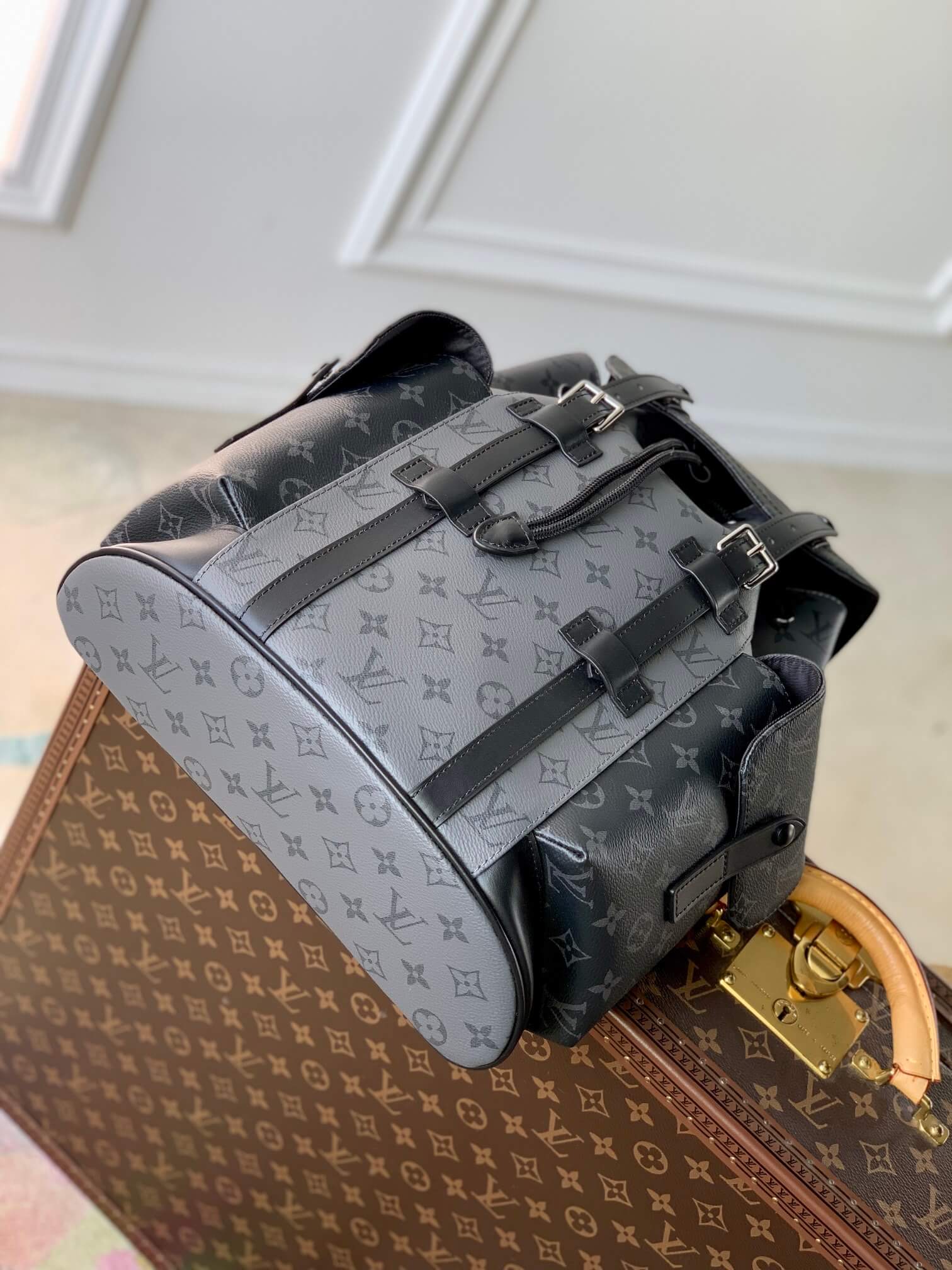 Louis Vuitton LV Monogram Eclipse Reverse canvas Christopher PM Backpack Bag M46331 Black/Grey - Image 9
