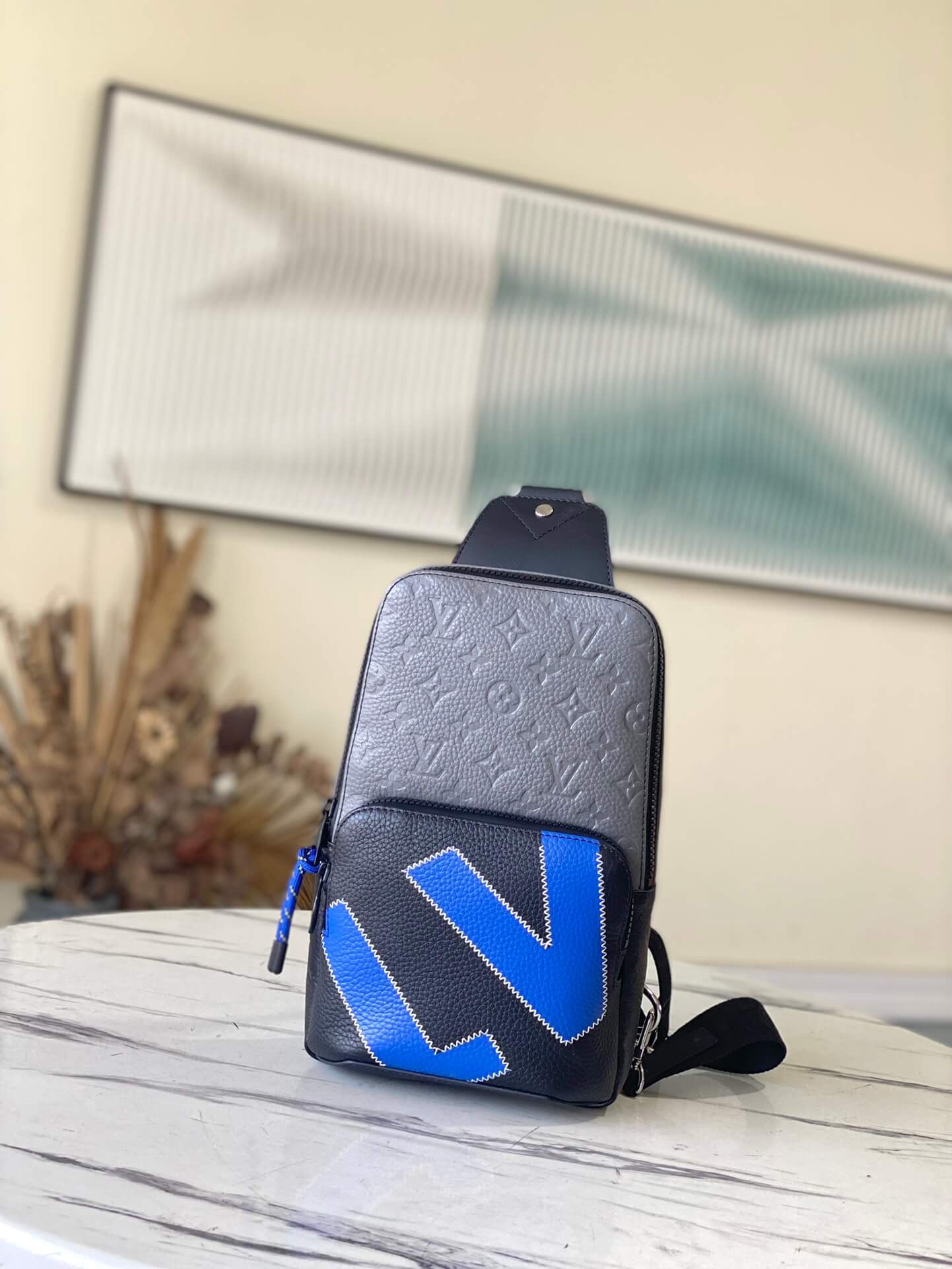 Louis Vuitton LV Monogram embossed Taurillon Avenue Slingbag Crossbody Backpack Bag M59926 Gray